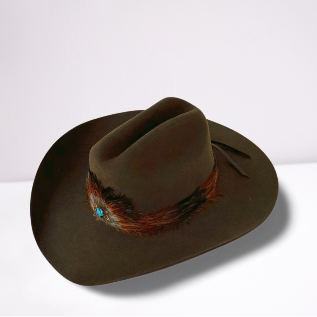Vintage American Hat Co Wool Felt Cowboy Hat Brown Houston TX Feather Western S Feather Band Wool Brown Cowboy Hat – Animo Hat & Apparel main image 4