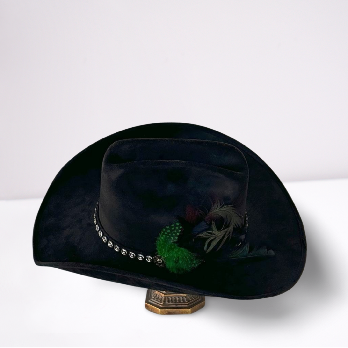 Green Feathered Studded Band Cowboy Hat