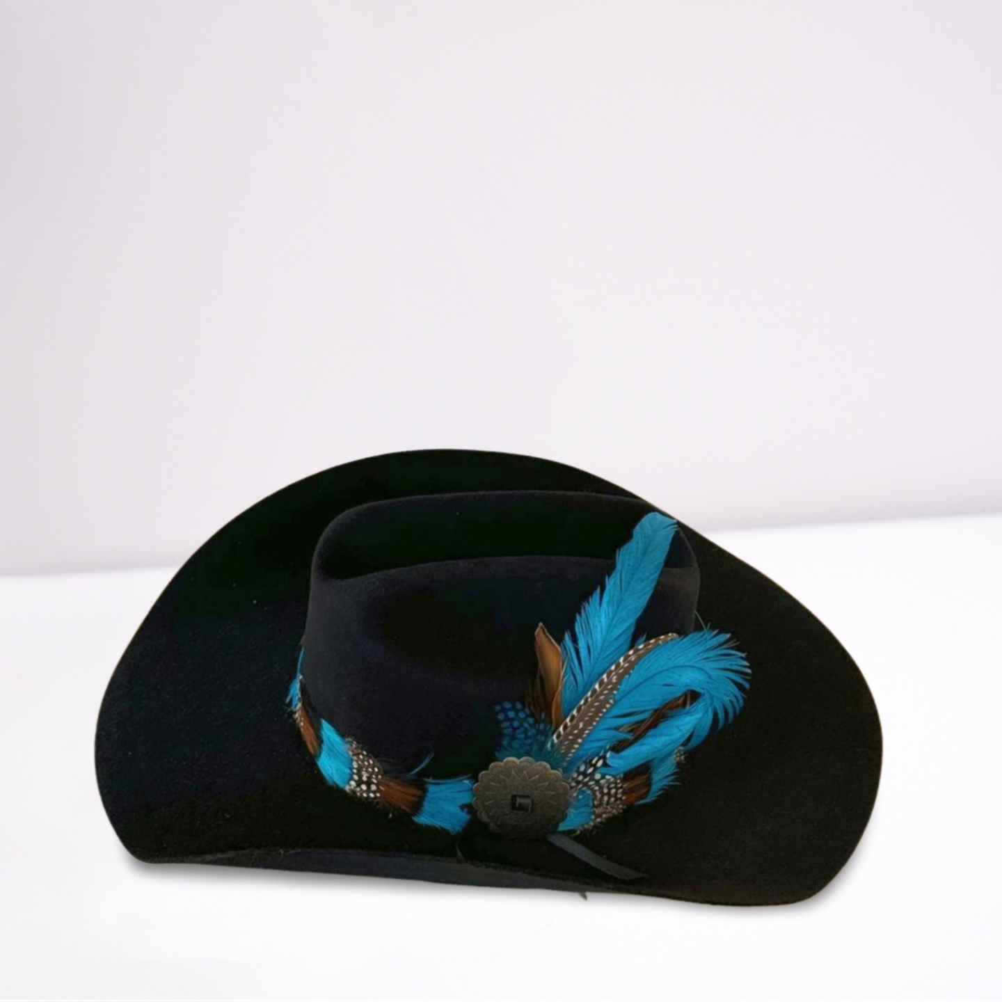 Blue Feather Band Wool Cowboy Hat