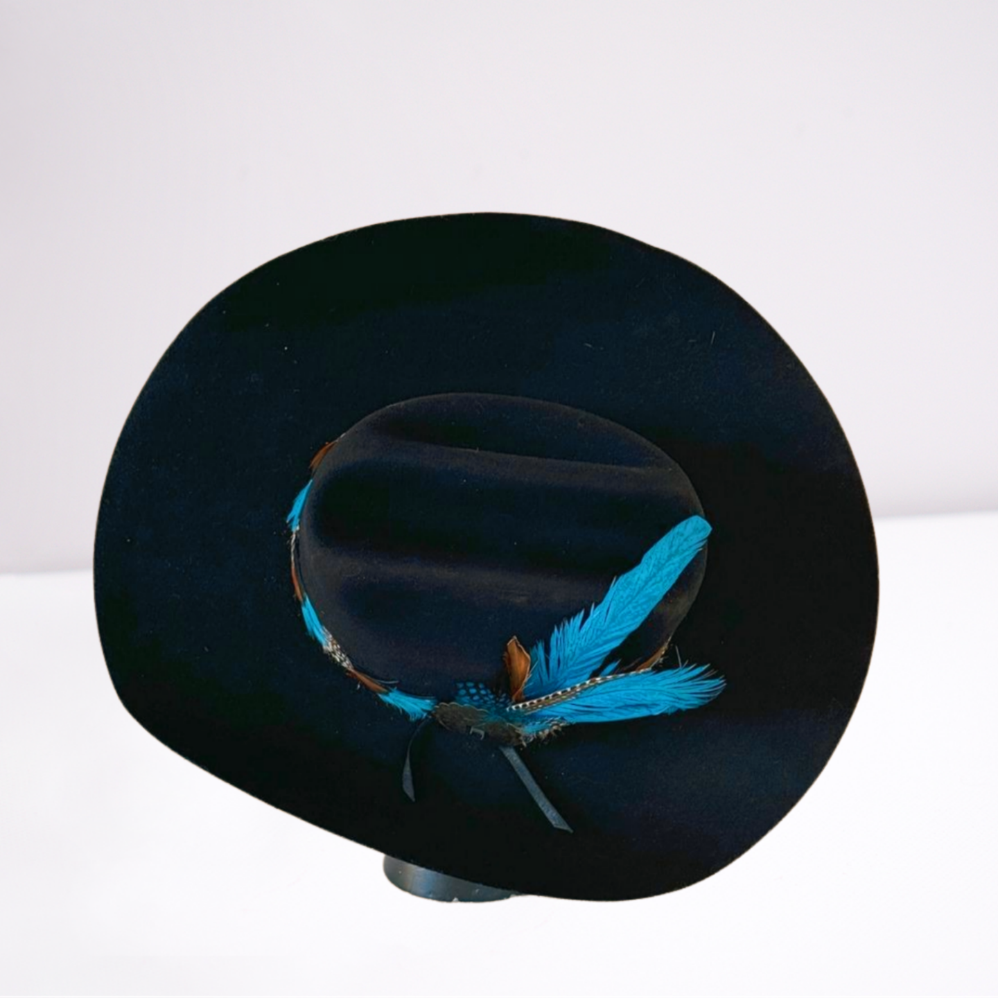 Blue Feather Band Wool Cowboy Hat