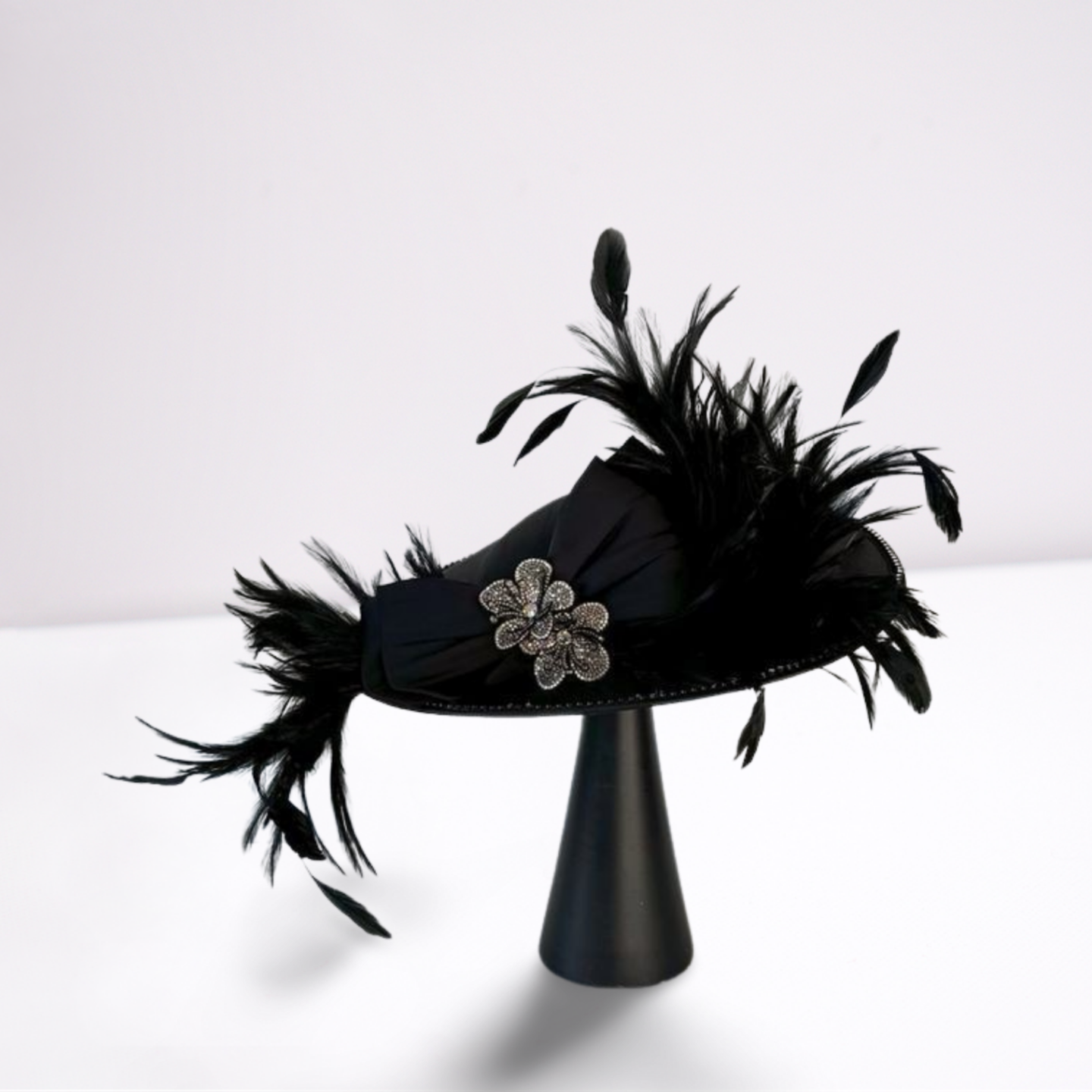Black Feather Crystal Flower Derby Hat-Animo Hat Company