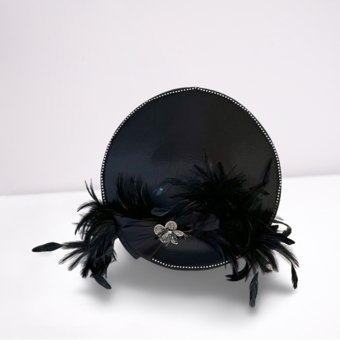 Black Feather Crystal Flower Derby Hat-Animo Hat Company