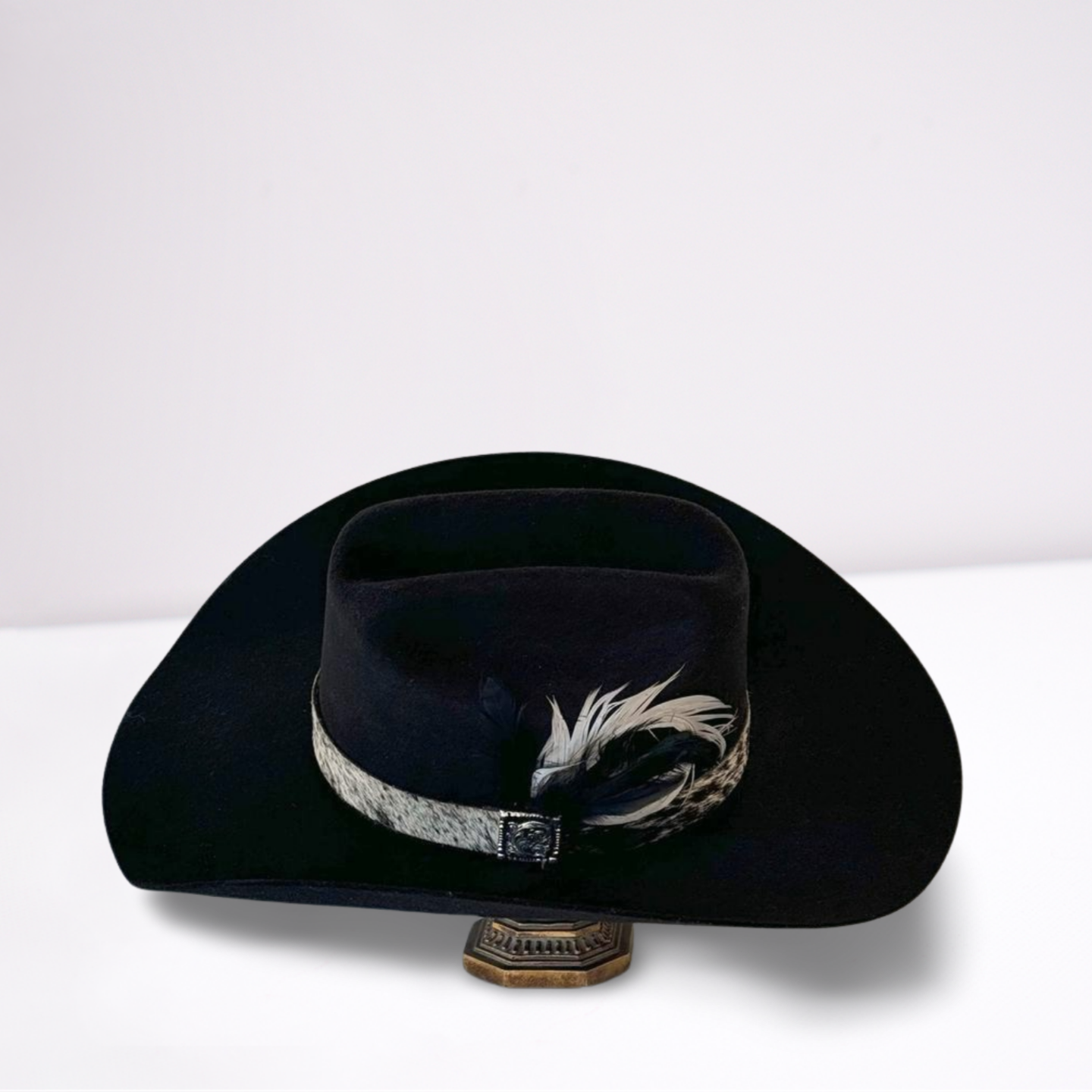 Black Natural Hide Band Wool Cowboy Hat