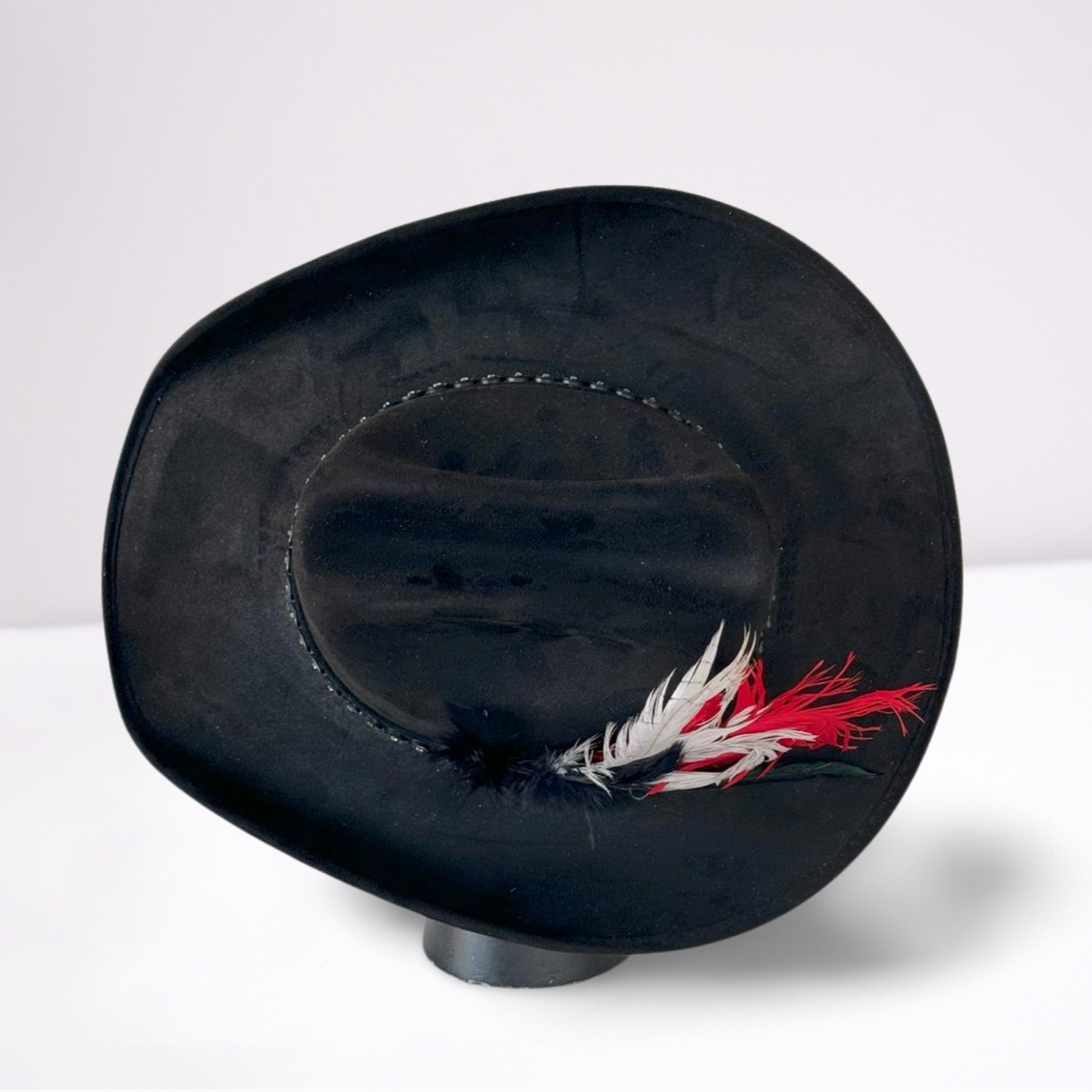 Red Feathered Studded Band Cowboy Hat