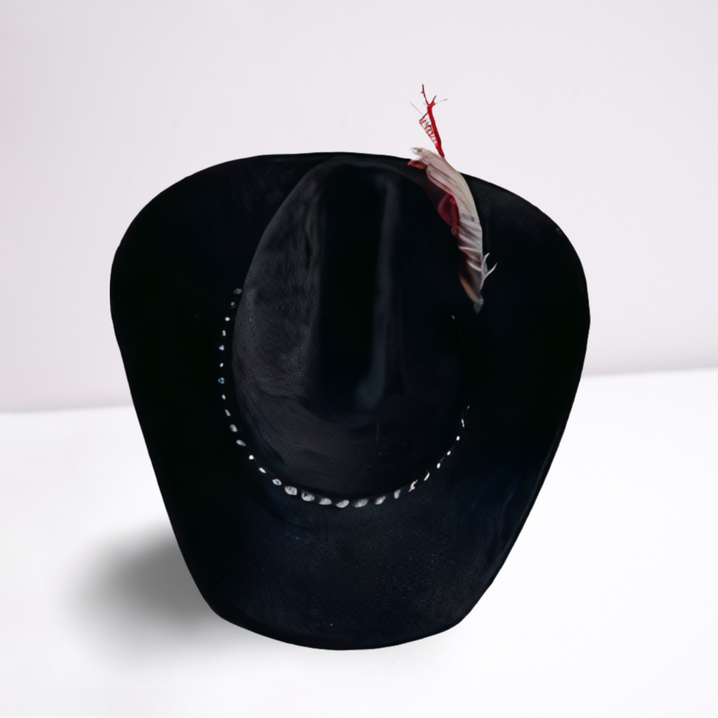 Red Feathered Studded Band Cowboy Hat