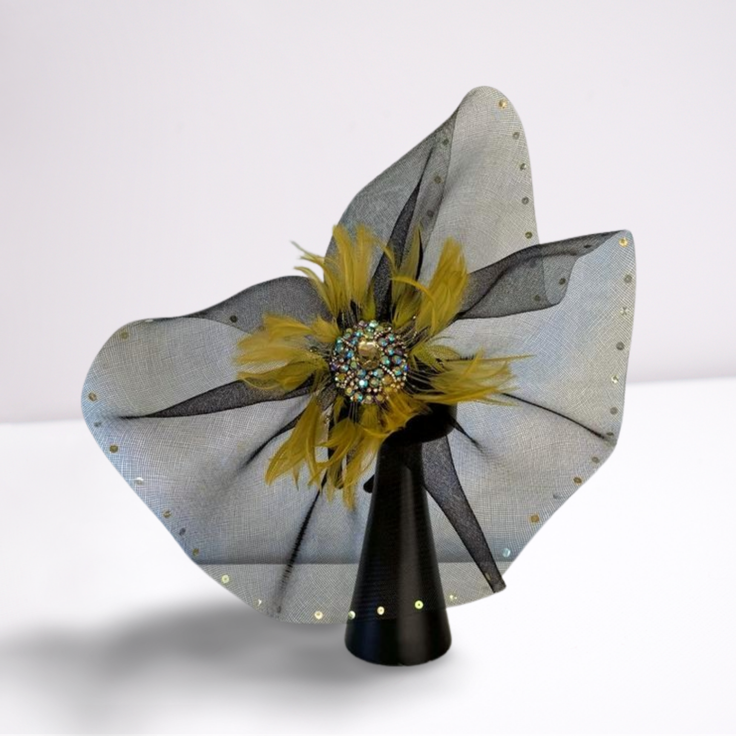 Yellow Feather Fascinator Black Derby Hat-Animo Hat Company