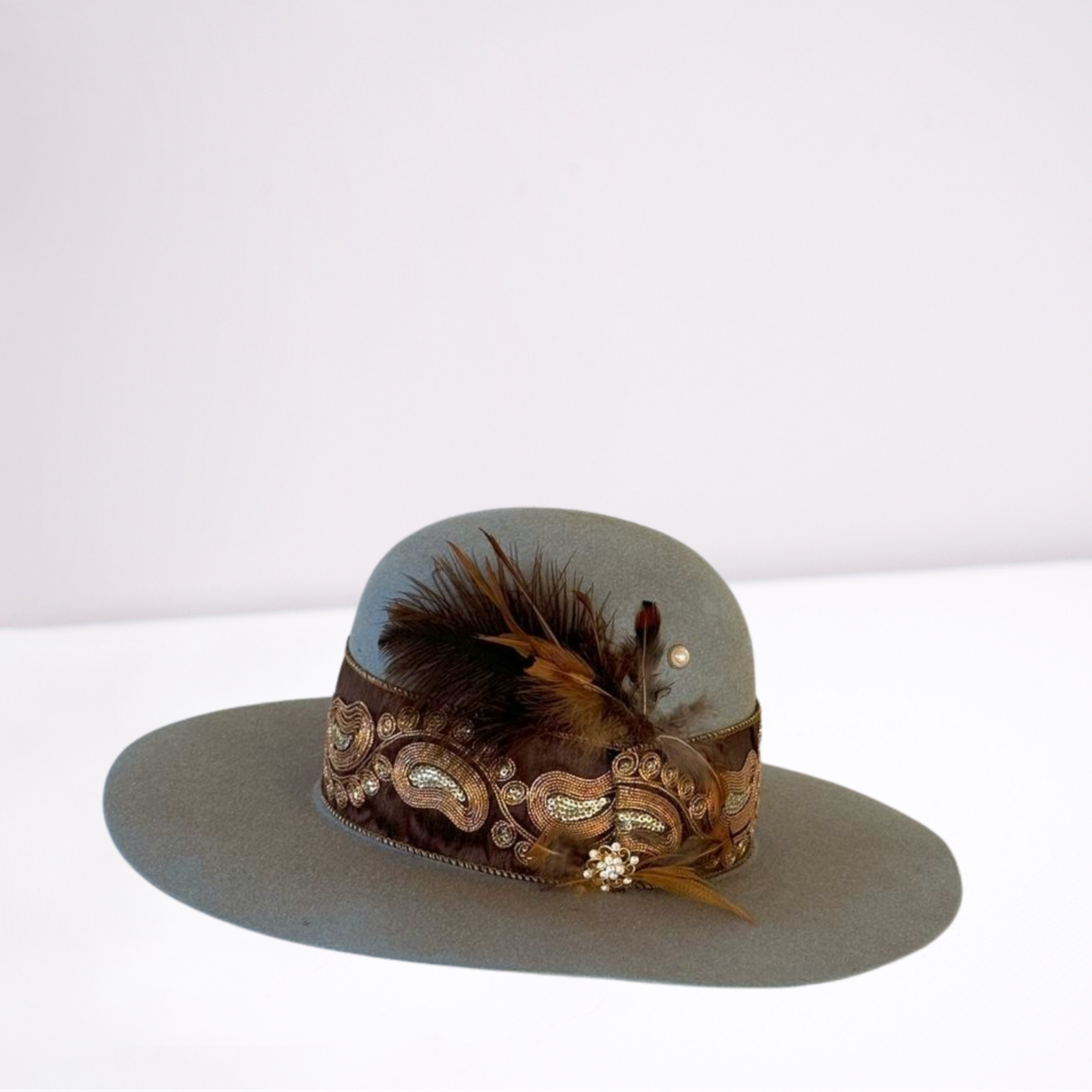 Blue Sparkle Felt Embellished Band Rancher Hat