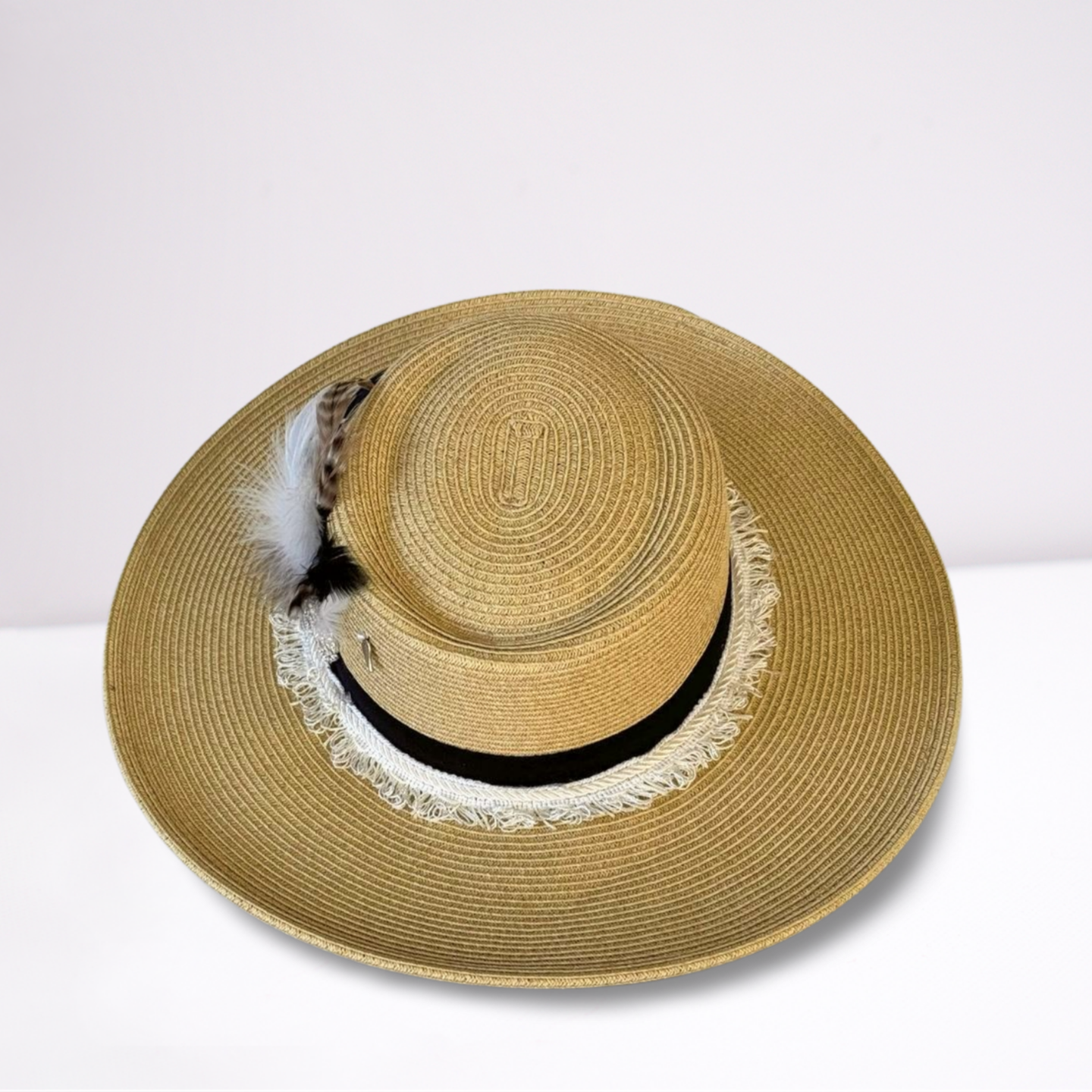 Ribbon Band with Crystal Pin Boater Hat