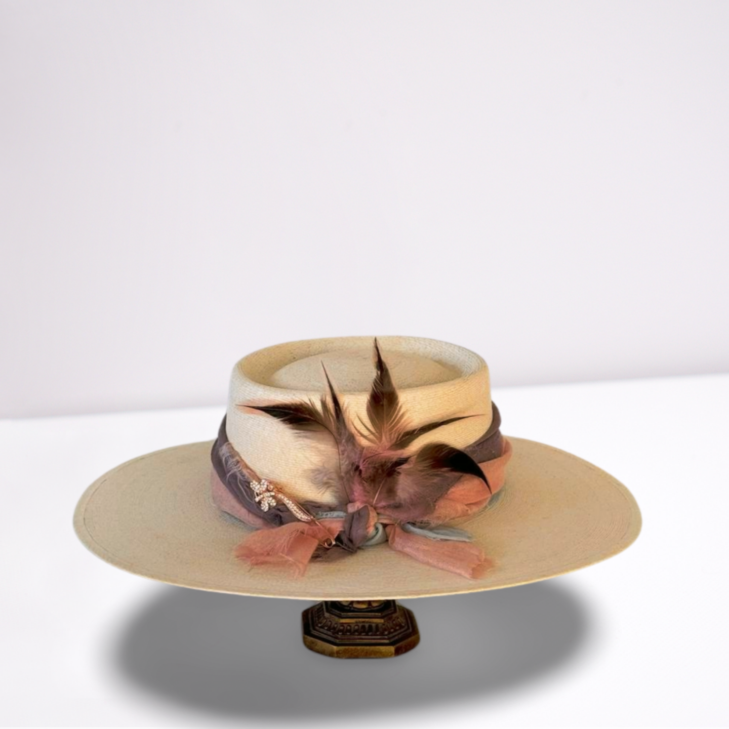 Atwood Pink/Grey Scarf Band Boater Hat