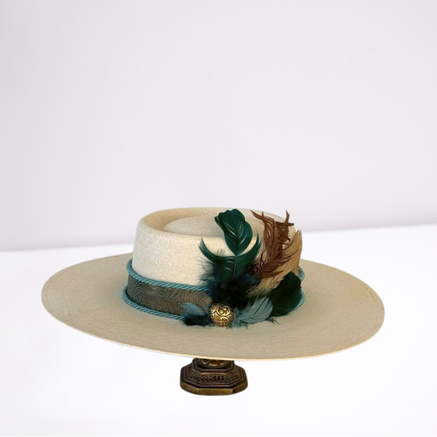 Atwood Embossed Leather Band Boater Hat