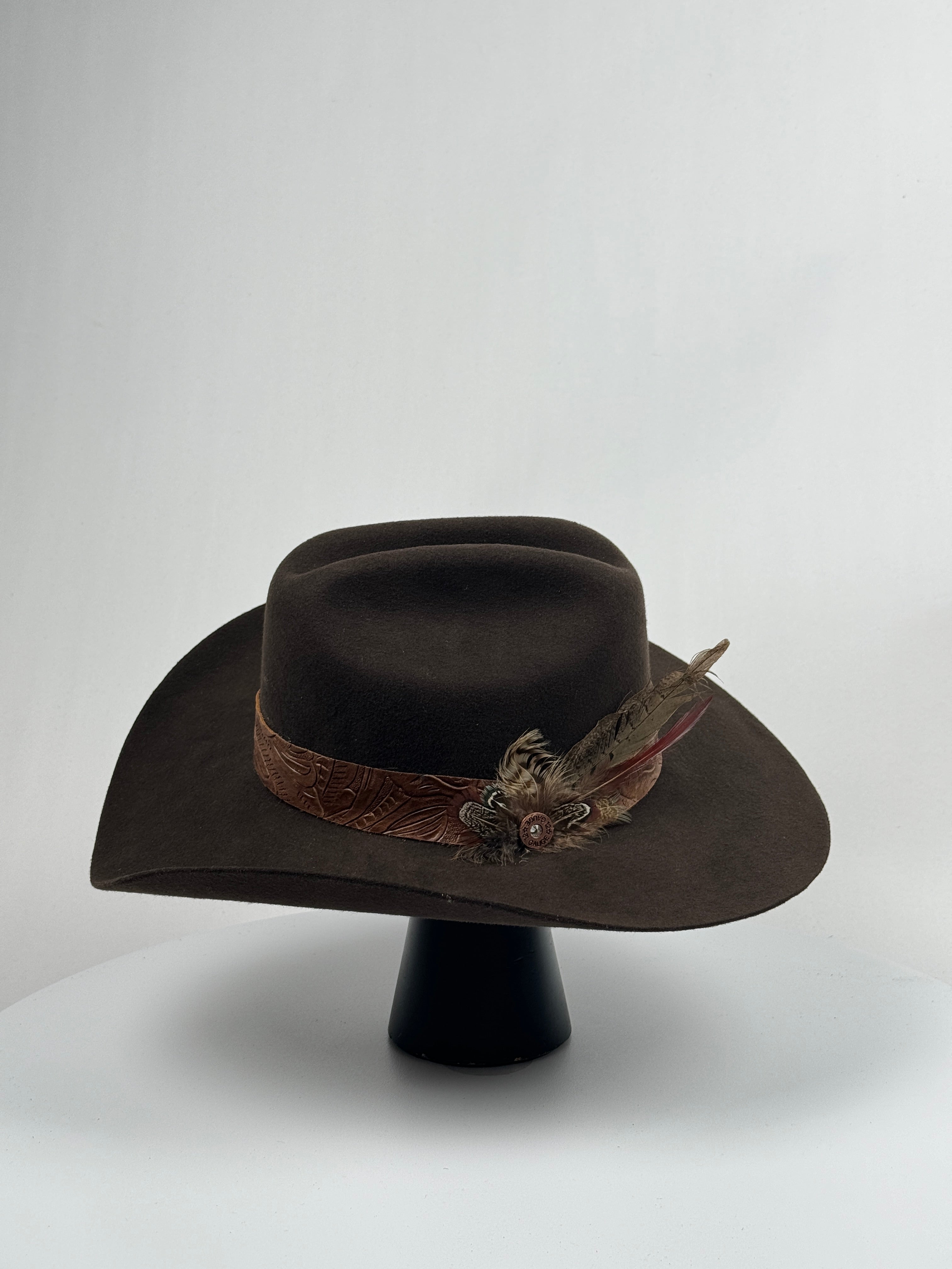 Brown Embossed Leather Band Cowboy Hat