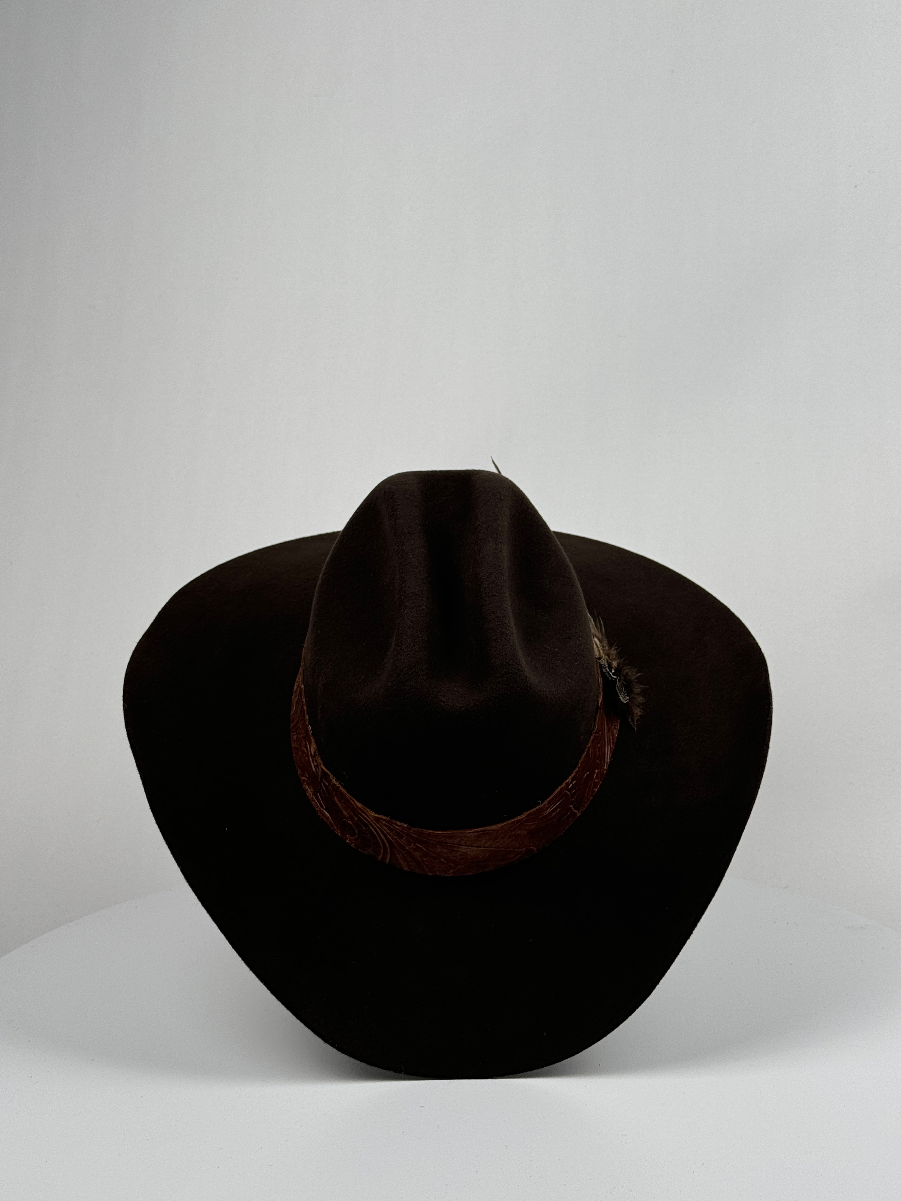 Brown Embossed Leather Band Cowboy Hat