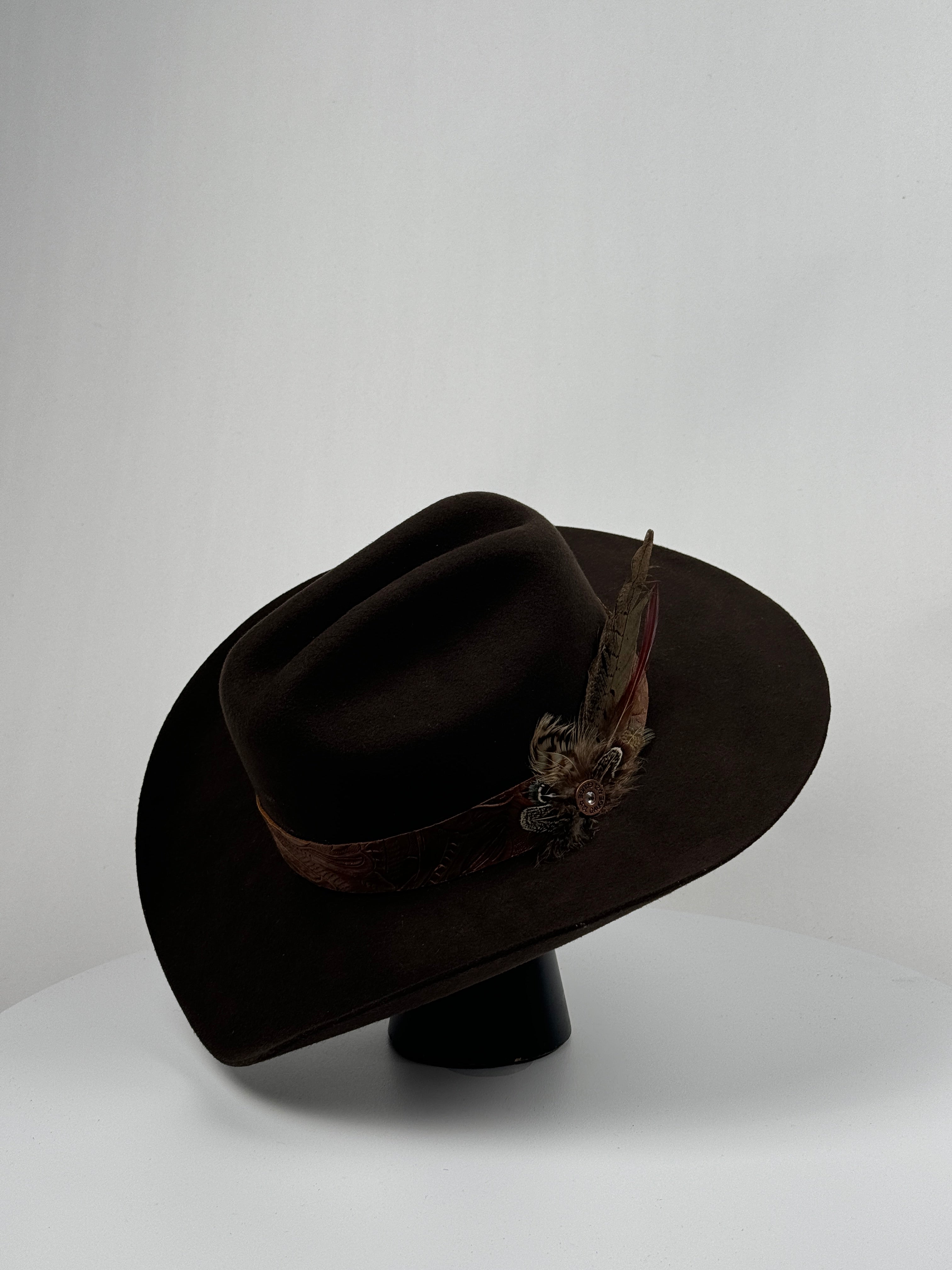 Brown Embossed Leather Band Cowboy Hat