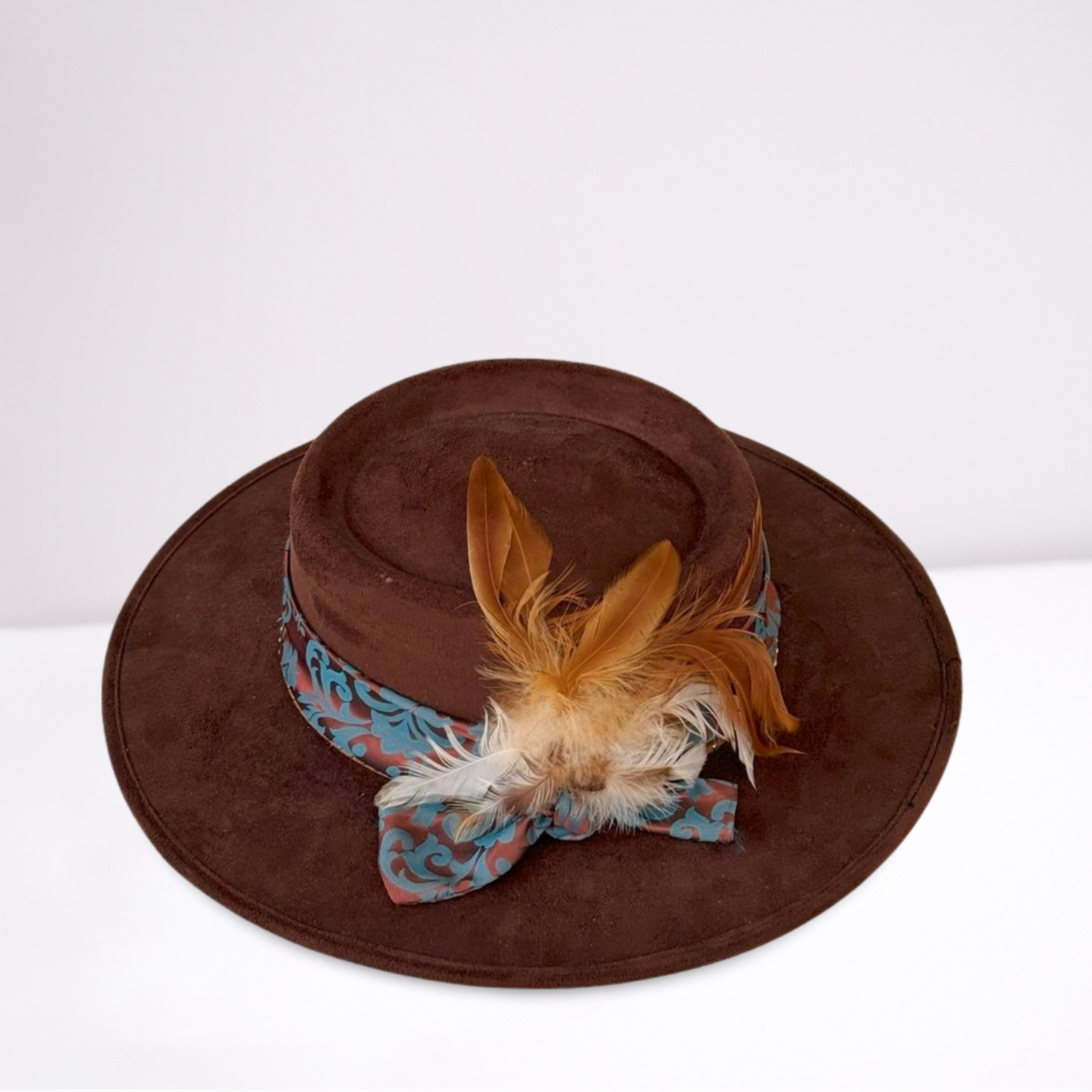 Blue & Copper Silk Jacquard Scarf Band Boater Hat
