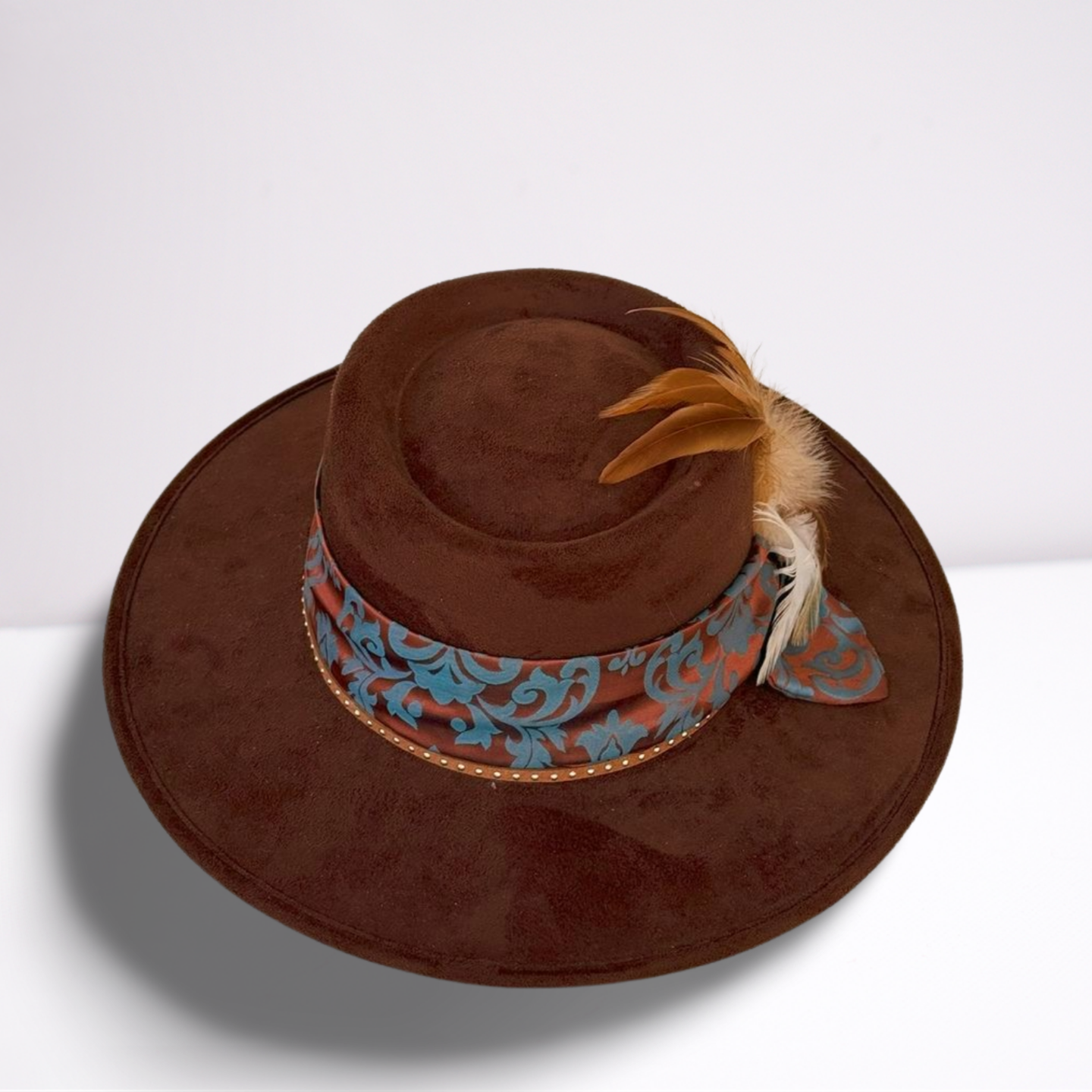Blue & Copper Silk Jacquard Scarf Band Boater Hat