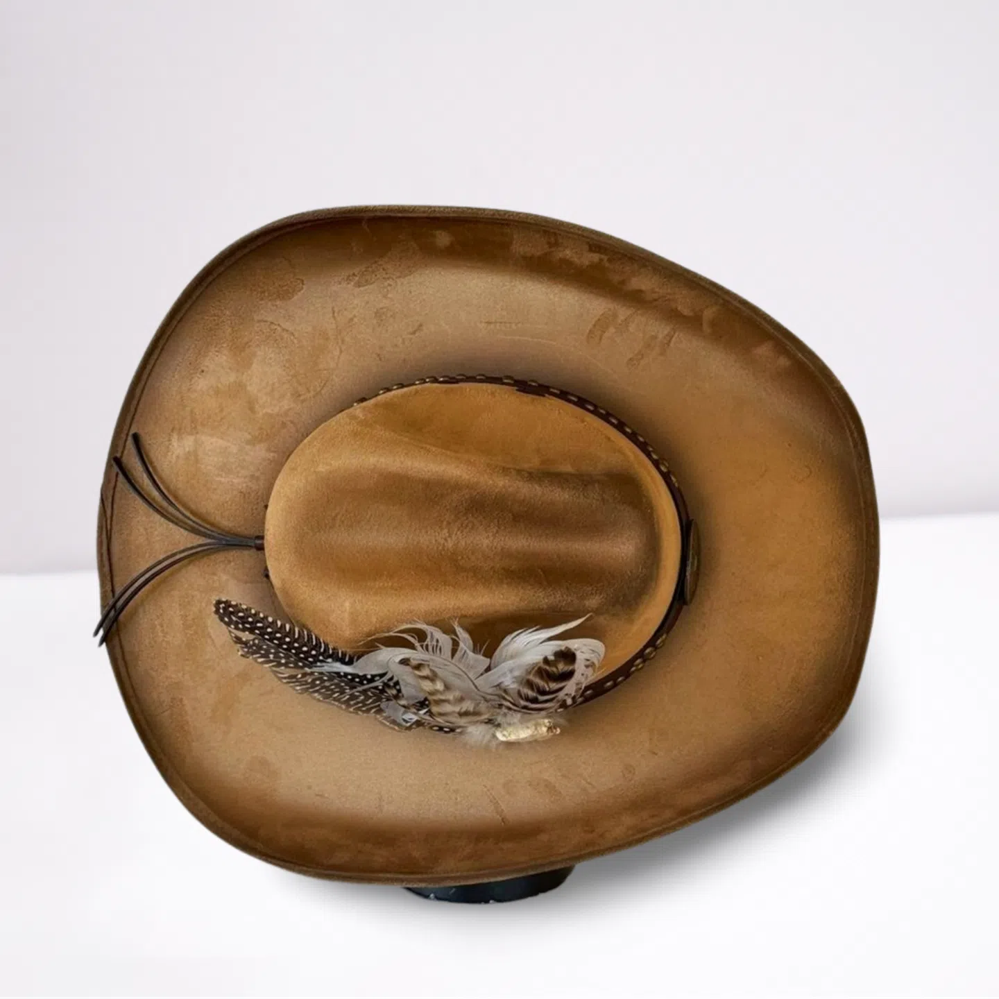 Brown Feathered Leather Band Cowboy Hat