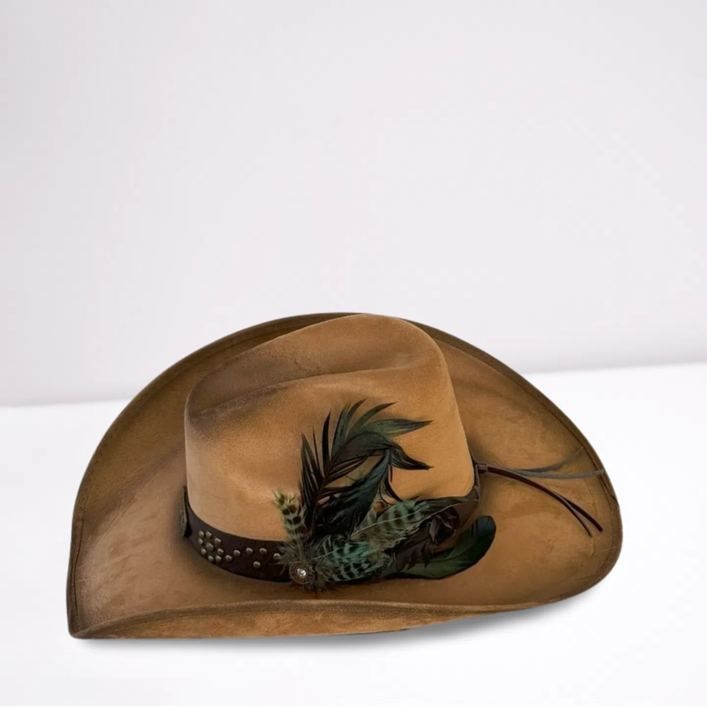 Turquoise Feathered Leather Band Cowboy Hat
