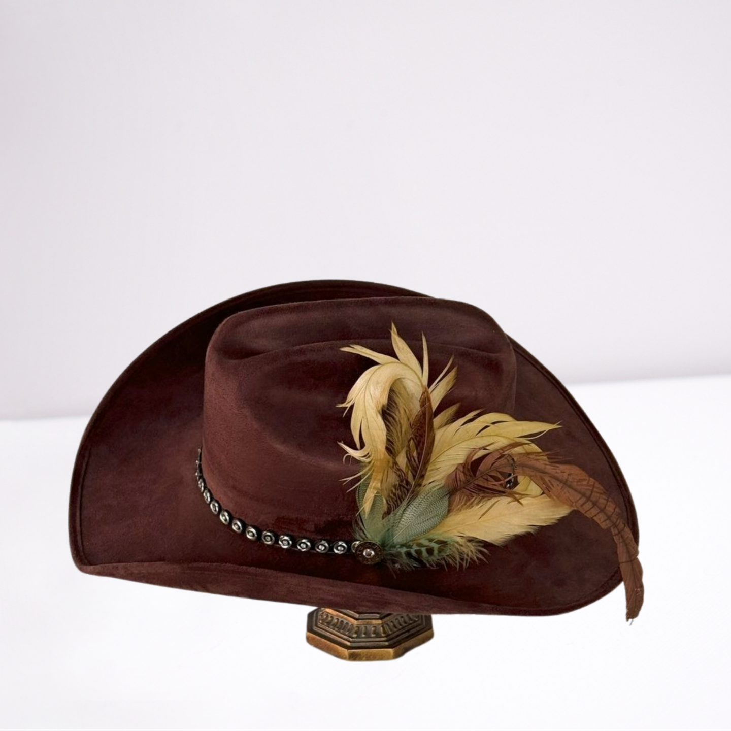 Brown & Turquoise Studded Band Cowboy Hat