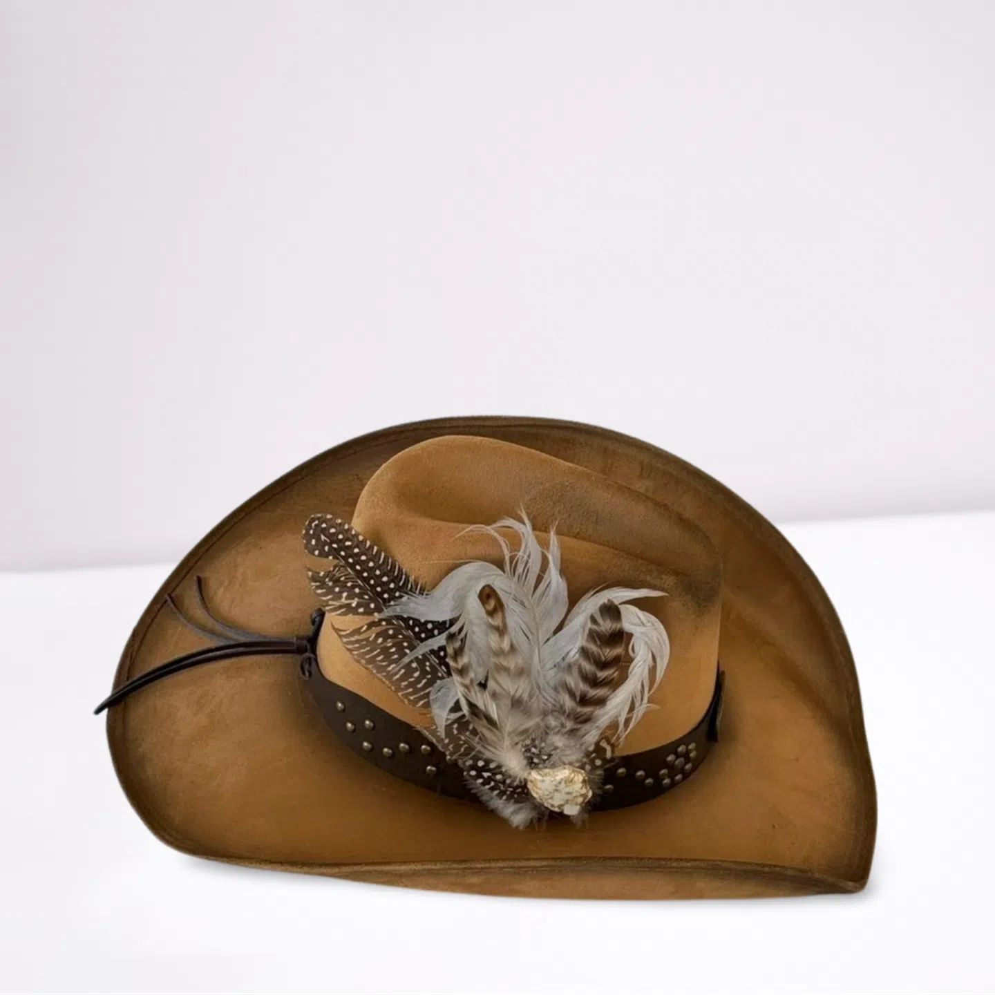 Brown Feathered Leather Band Cowboy Hat