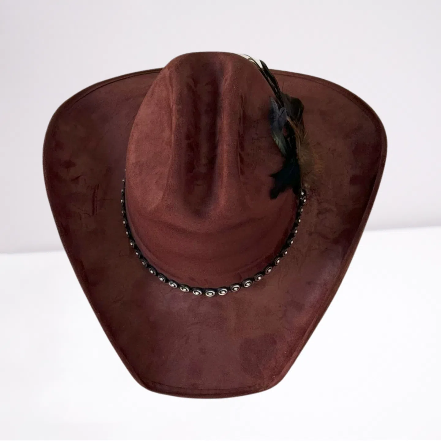 Black Feather Silver Studded Band Cowboy Hat