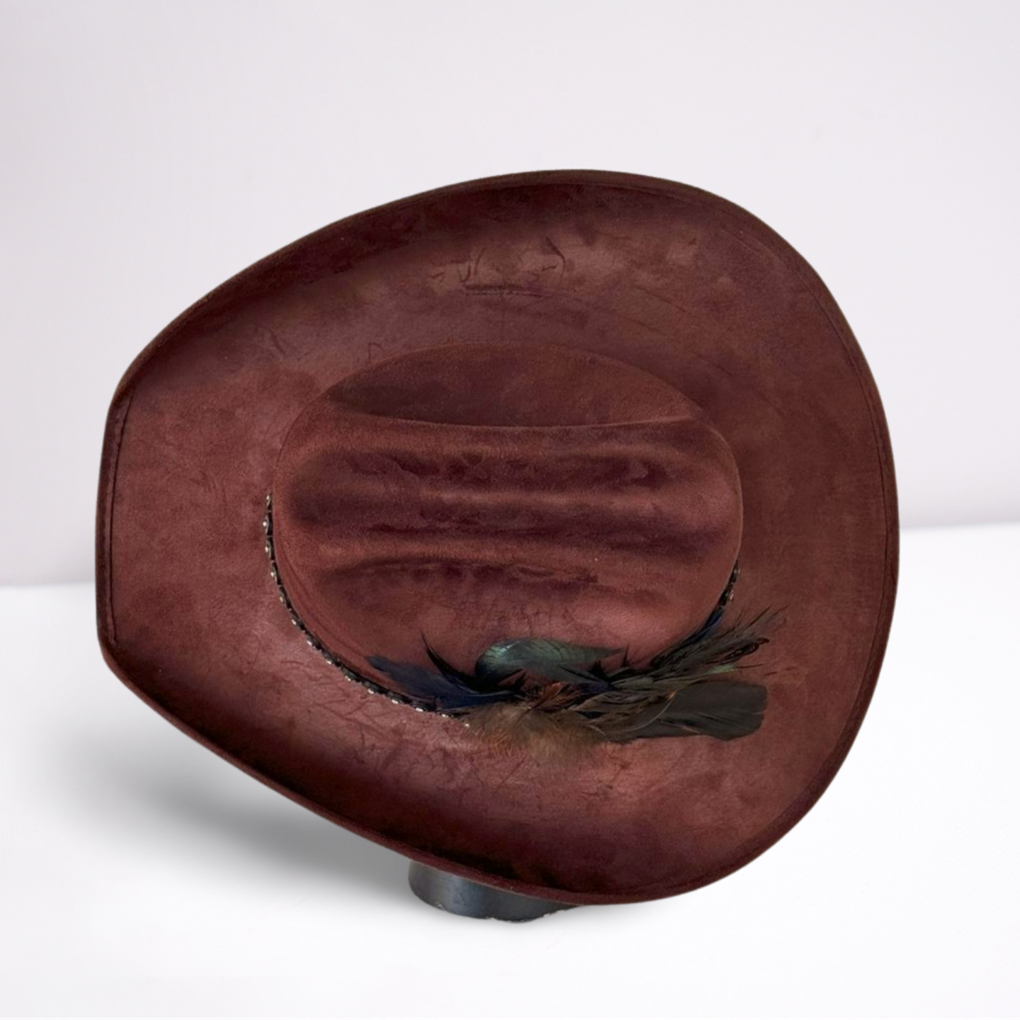 Black Feather Silver Studded Band Cowboy Hat