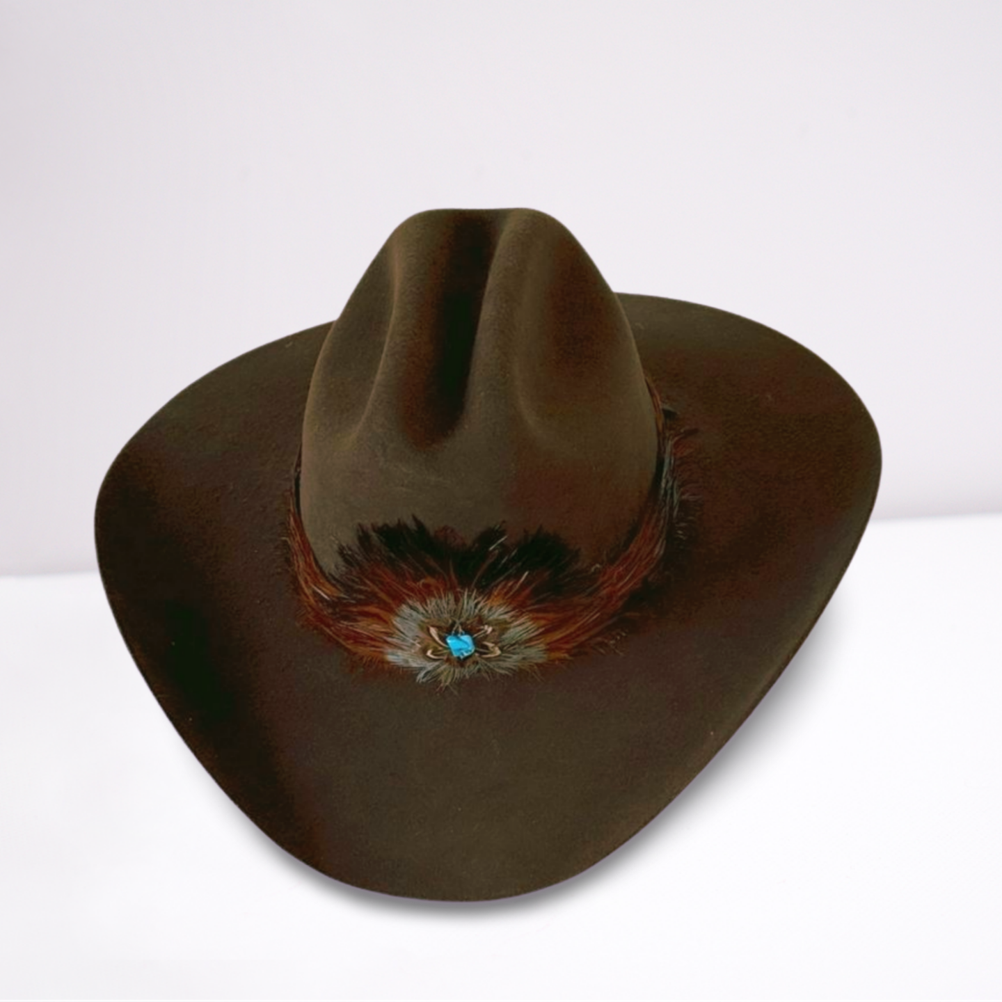 Feather Band Wool Brown Cowboy Hat