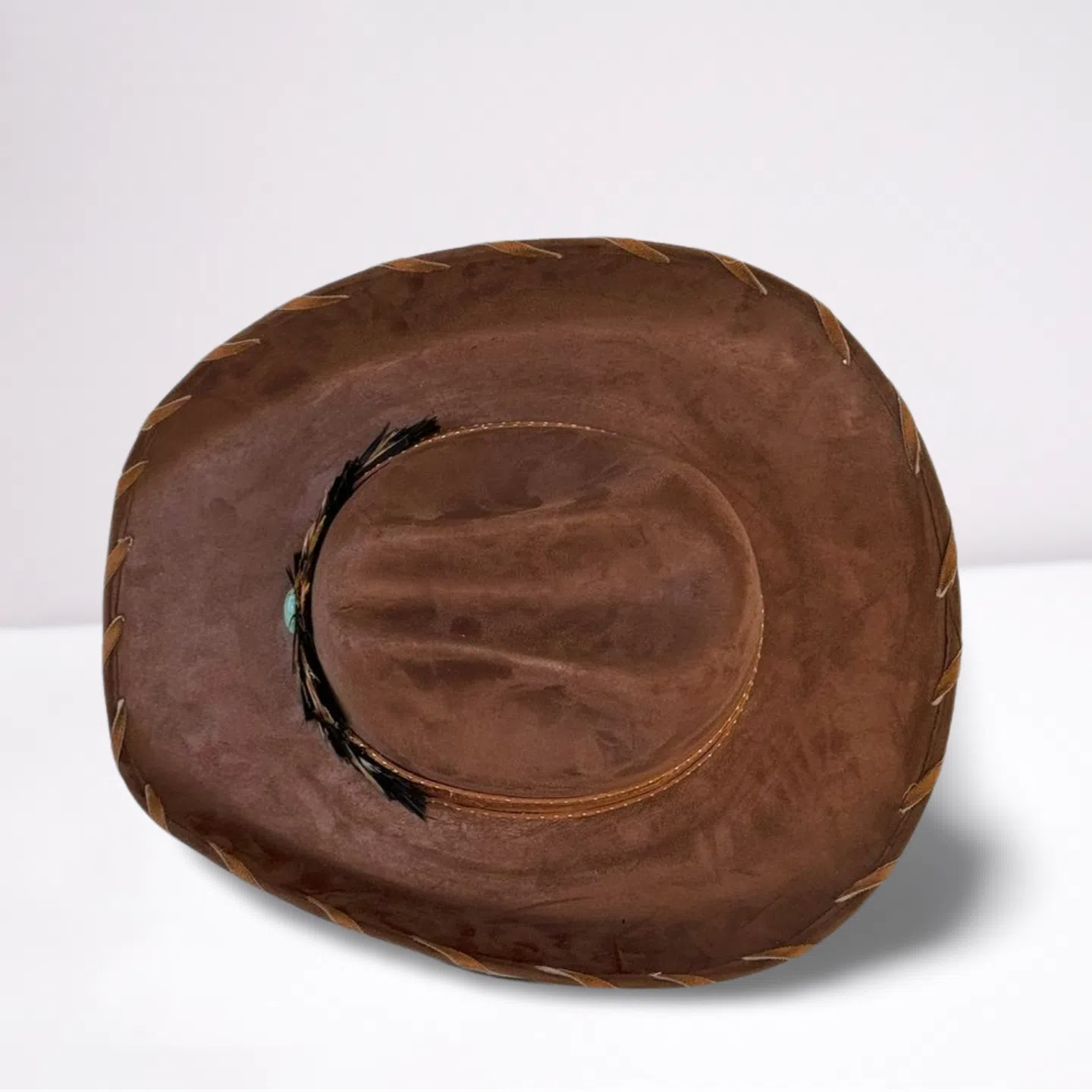 Brown Embossed Leather Band with Shotgun Pin Feathered Cowboy Hat