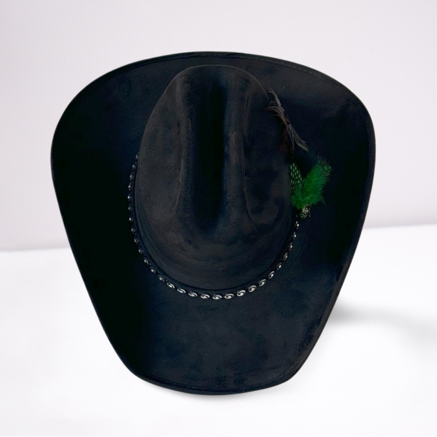 Green Feathered Studded Band Cowboy Hat