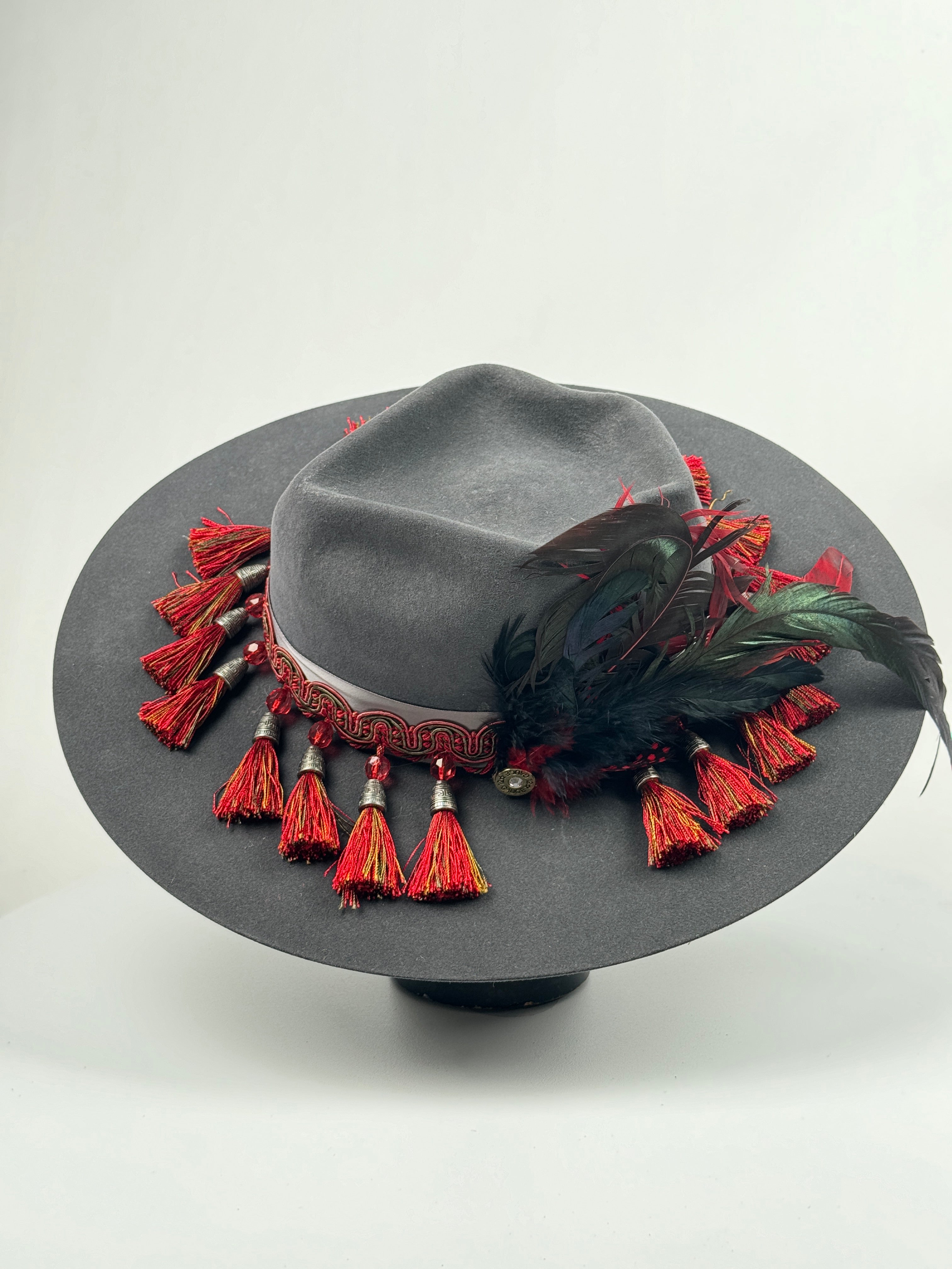 Grey Embellished Band Rancher Hat