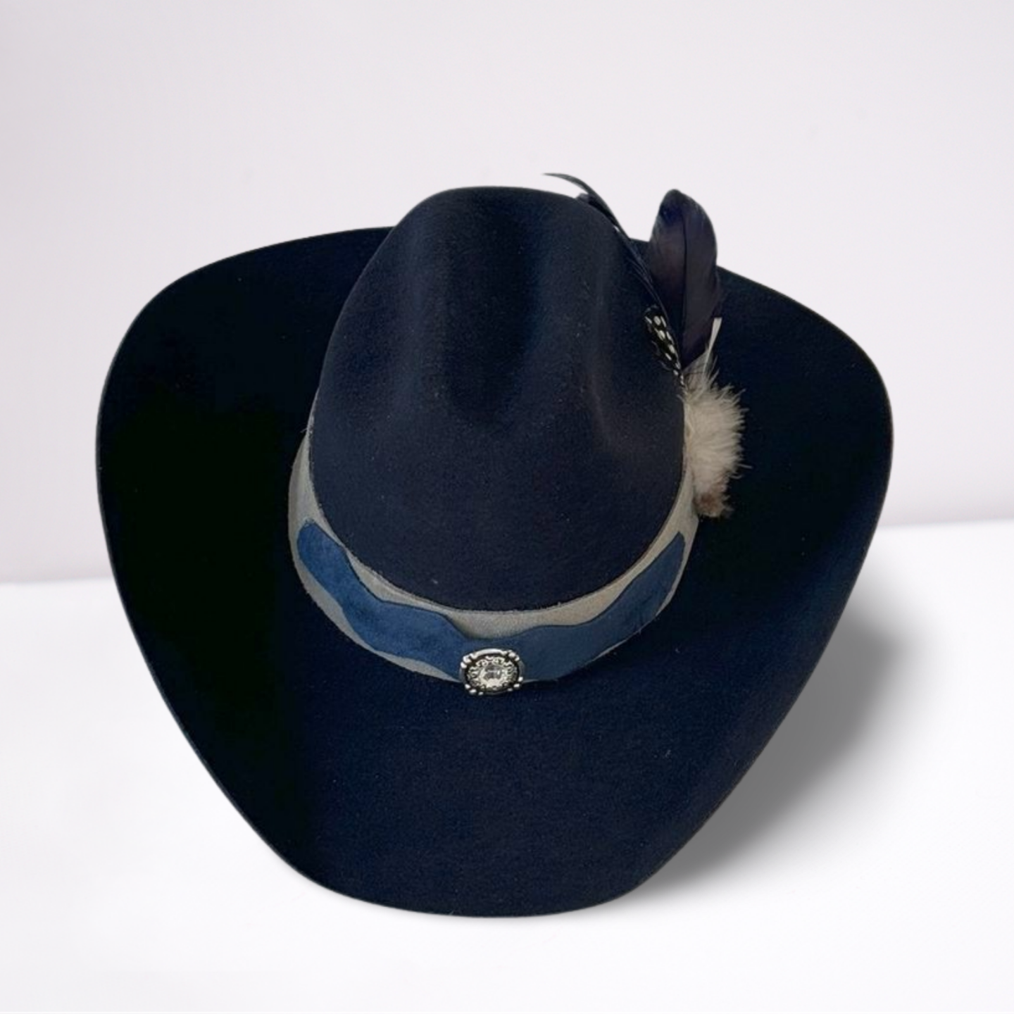 Grey & Navy Suede Band Wool Cowboy Hat