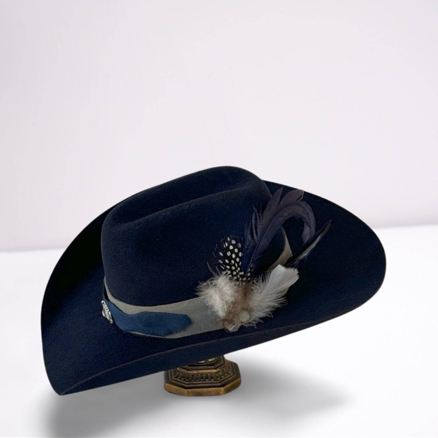 Grey & Navy Suede Band Wool Cowboy Hat