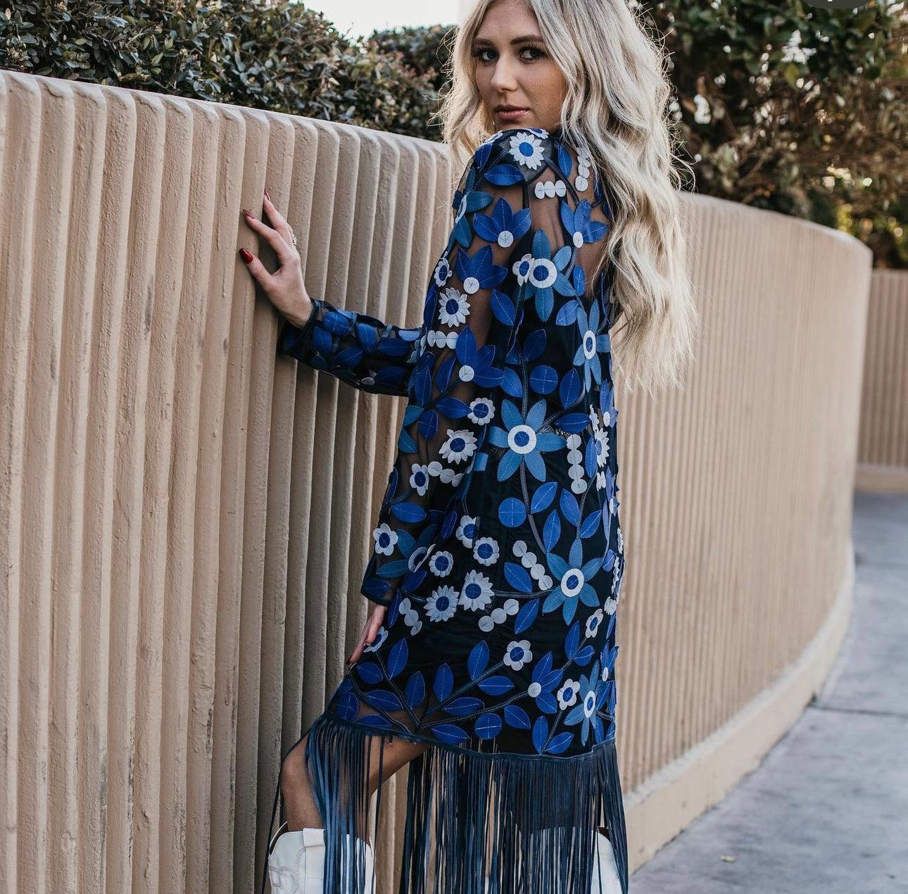 Floral Fringe Long Sleeve Jacket