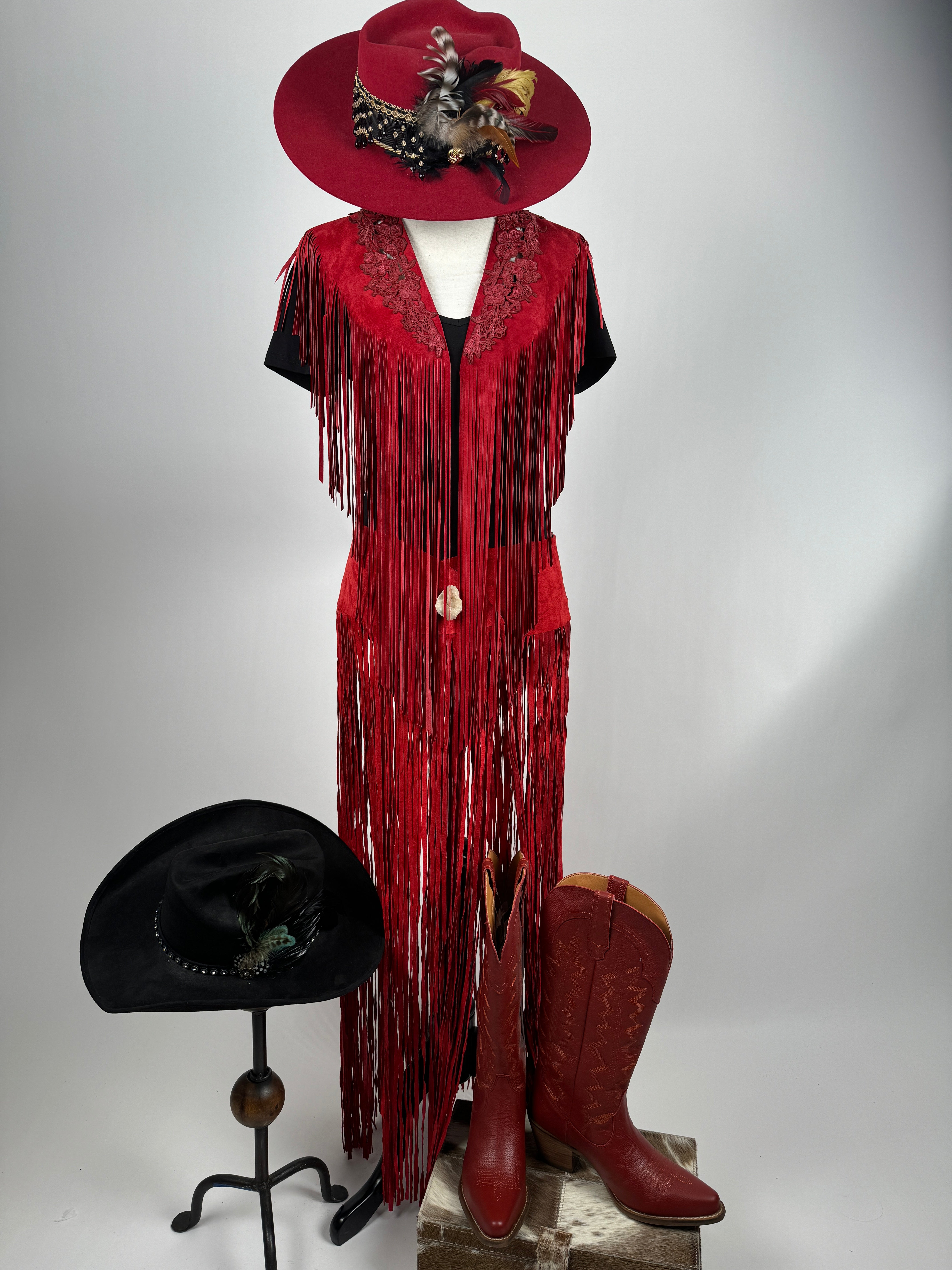 Boar Suede Long Fringe Belt