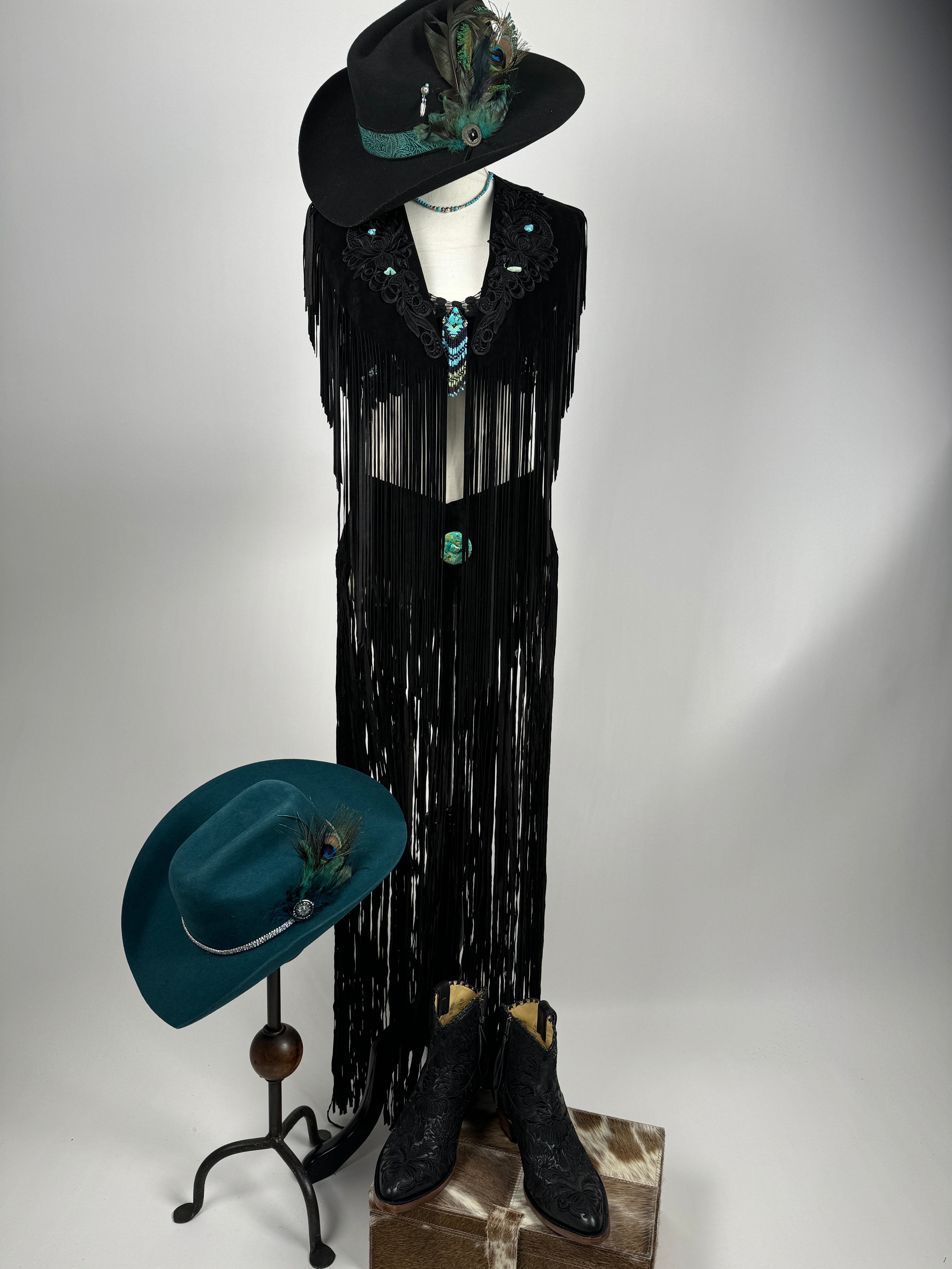 Boar Suede Long Fringe Belt