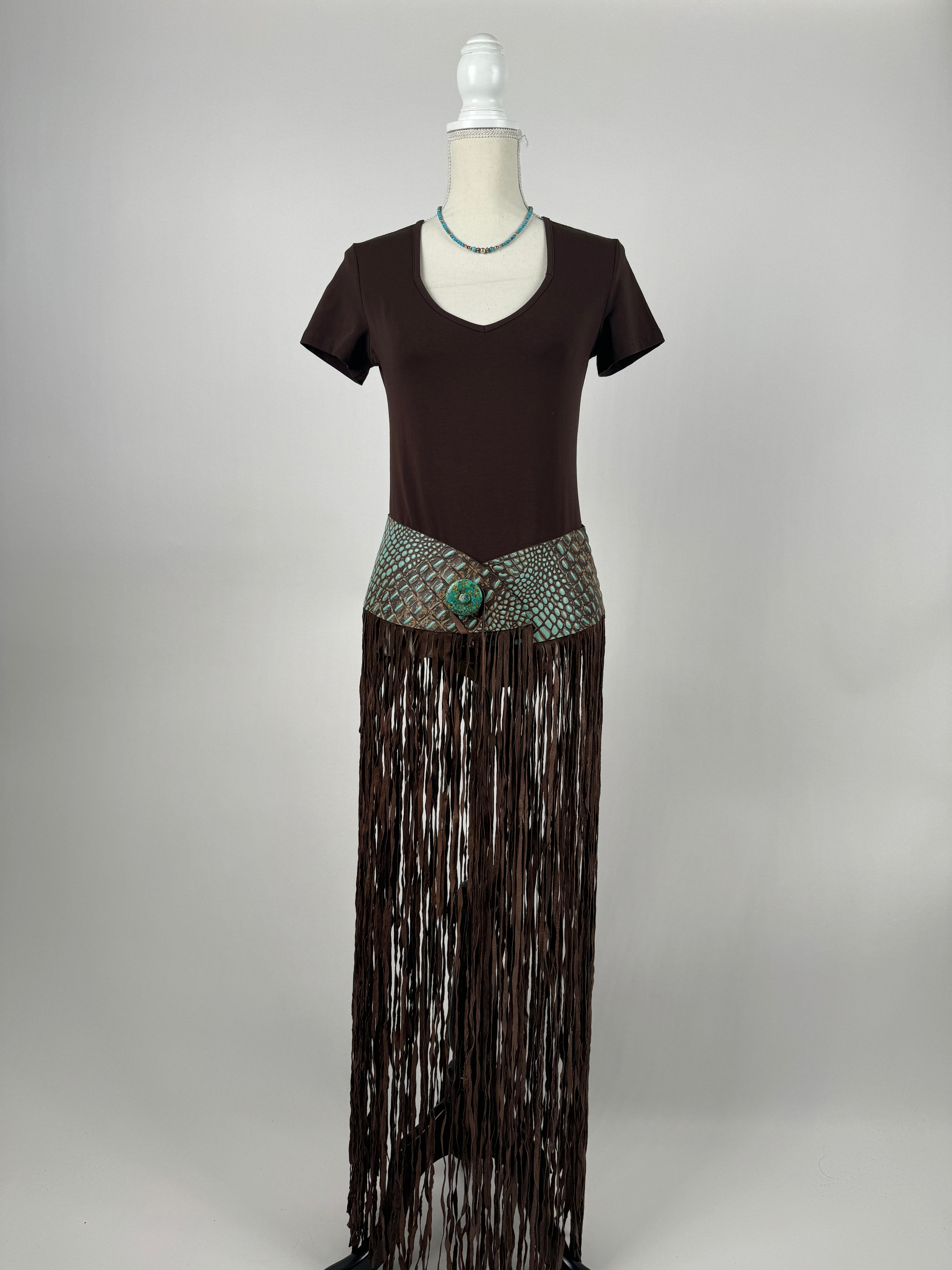 Turquoise Crocodile Long Fringe Belt