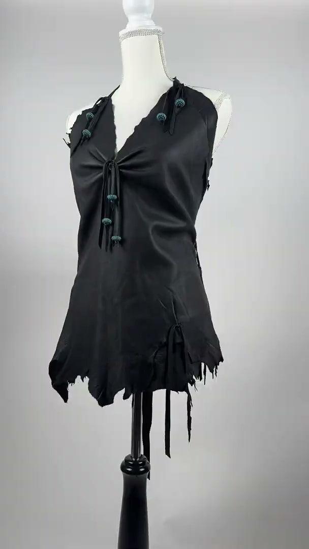 Beaded Leather Halter Top