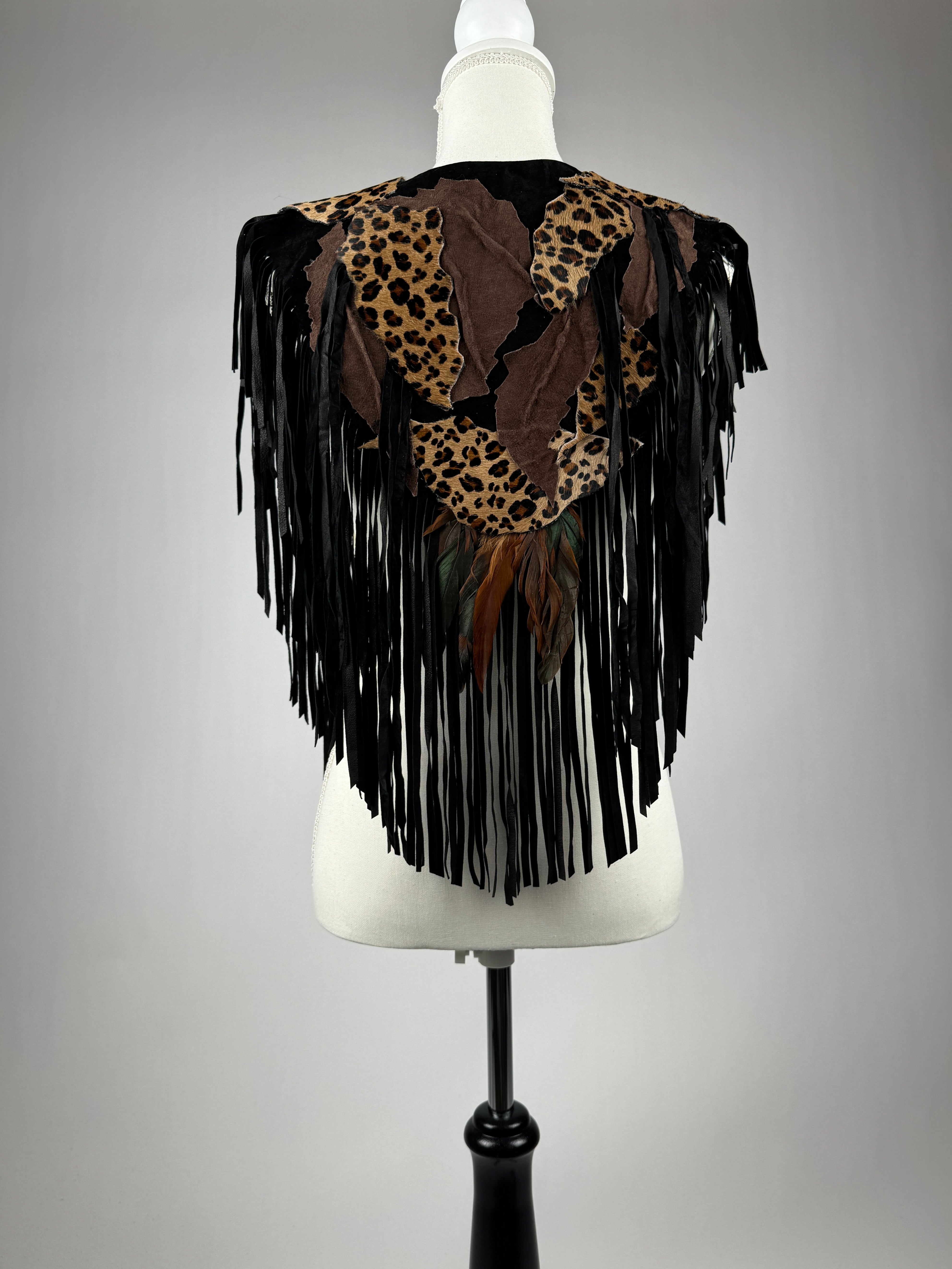 Leopard Leather Collage Shoulder Short Collar