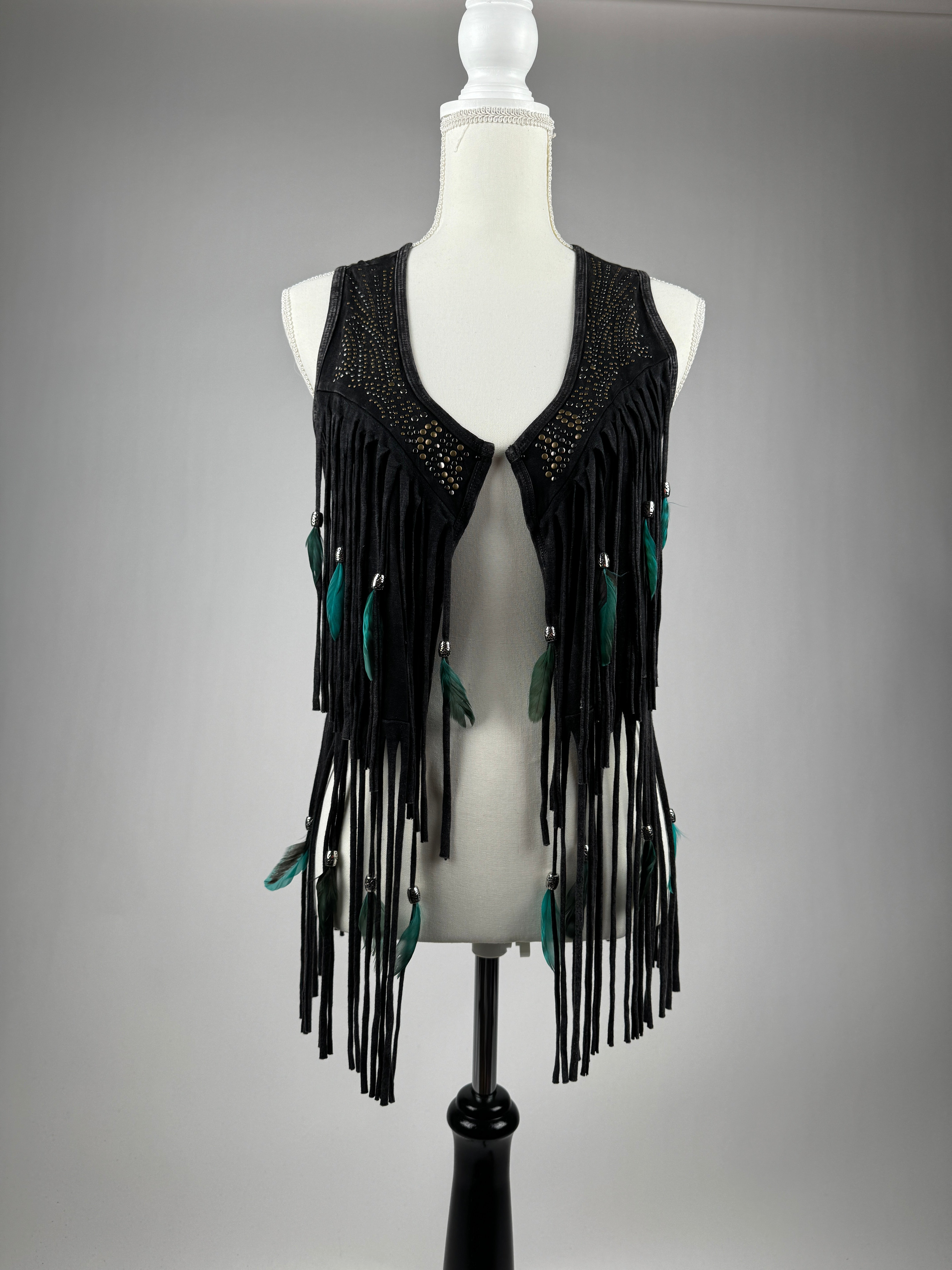 Short Distressed Open Front Vest