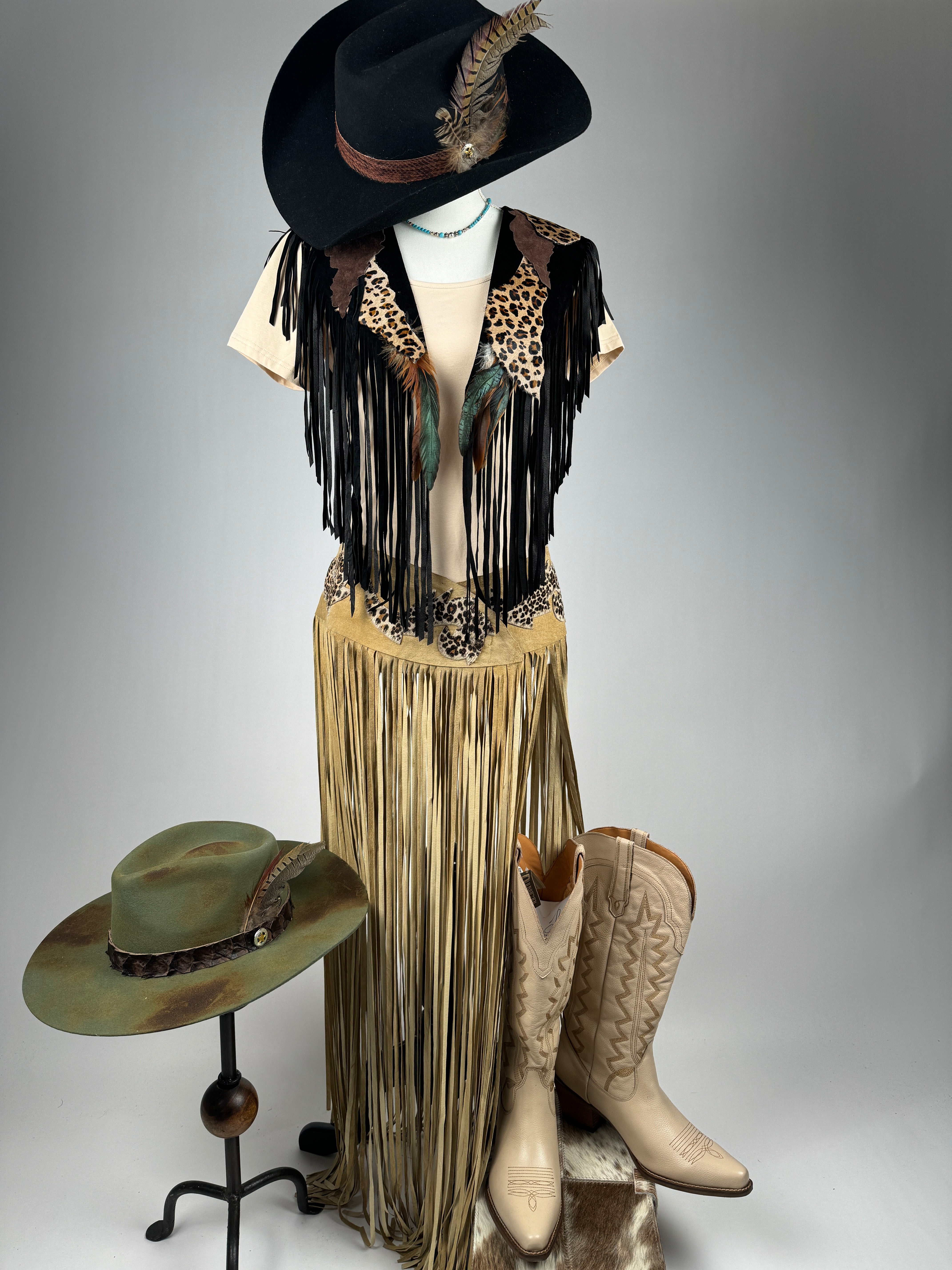 Boar Suede Long Fringe Belt