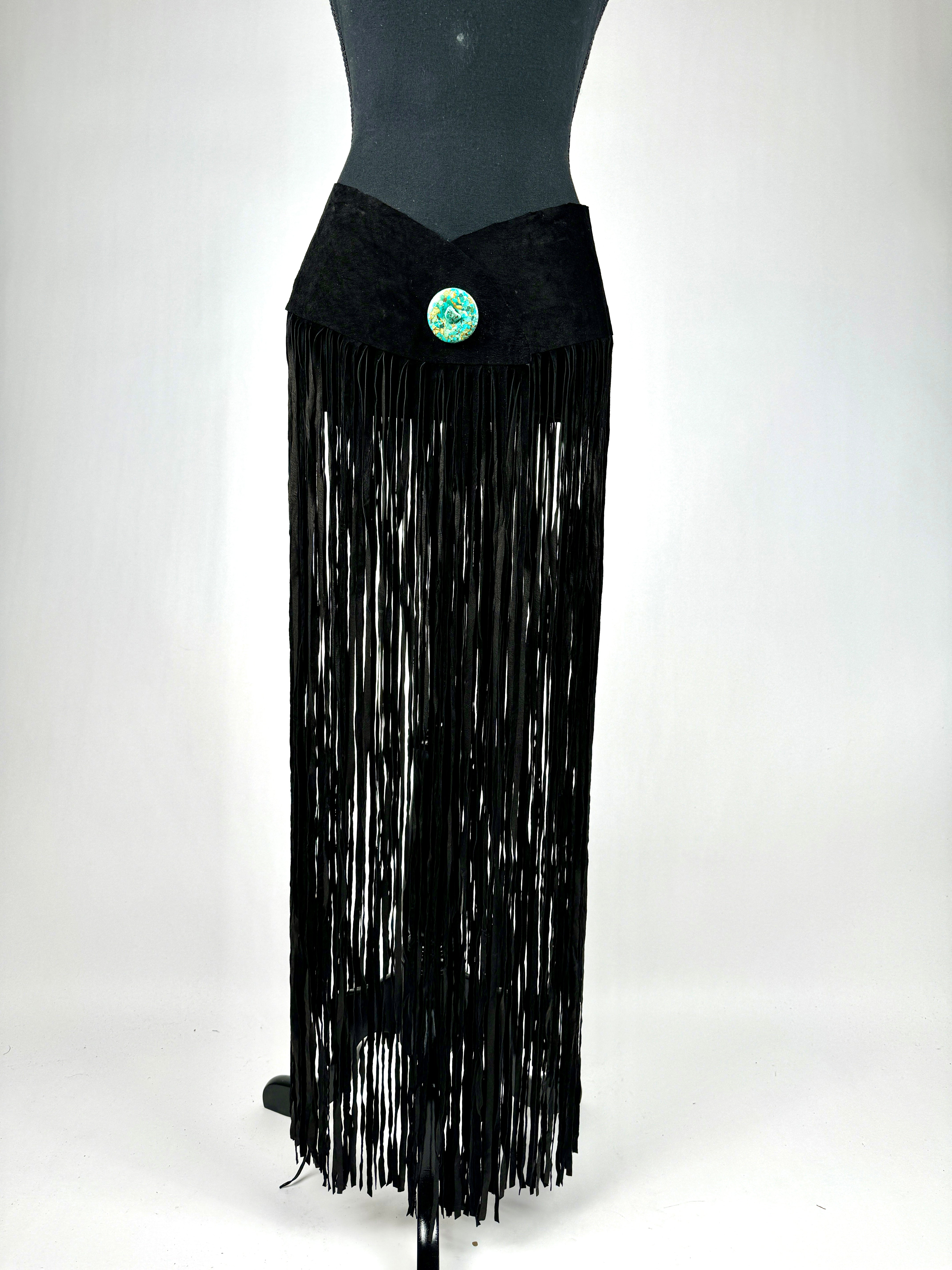 Boar Suede Long Fringe Belt
