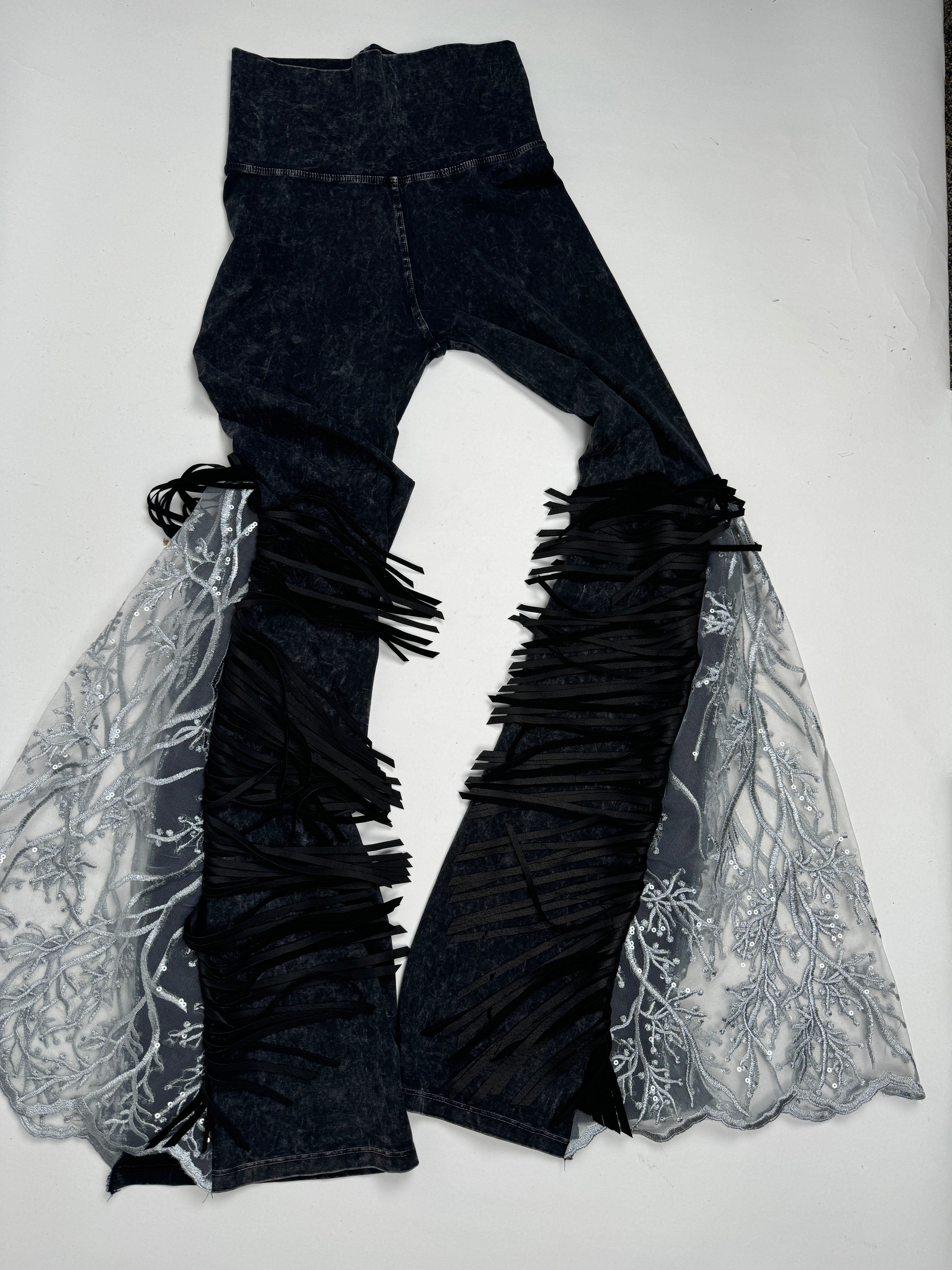 Distressed Lace Flared Pants