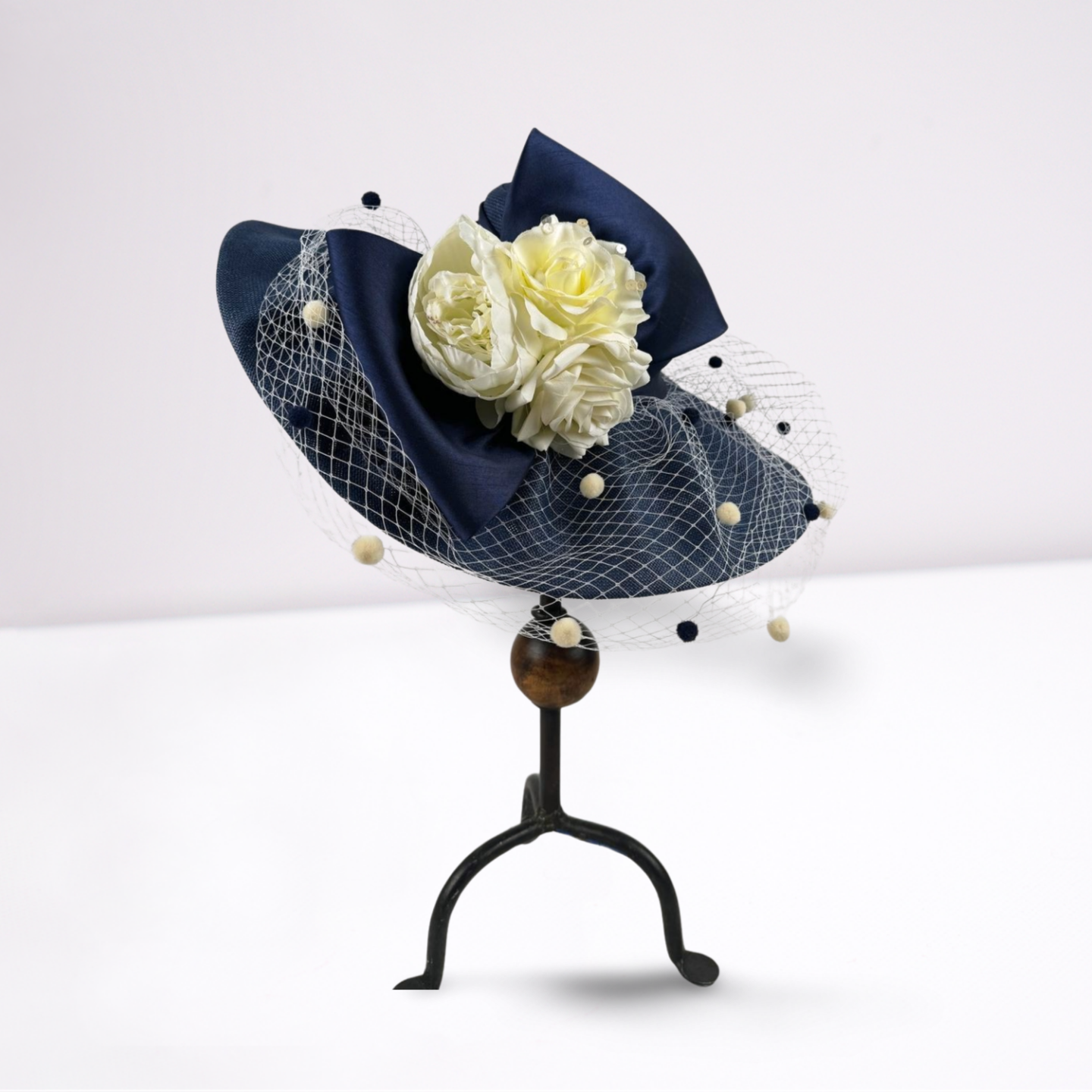 Navy Cream Floral Derby Hat-Animo Hat Company