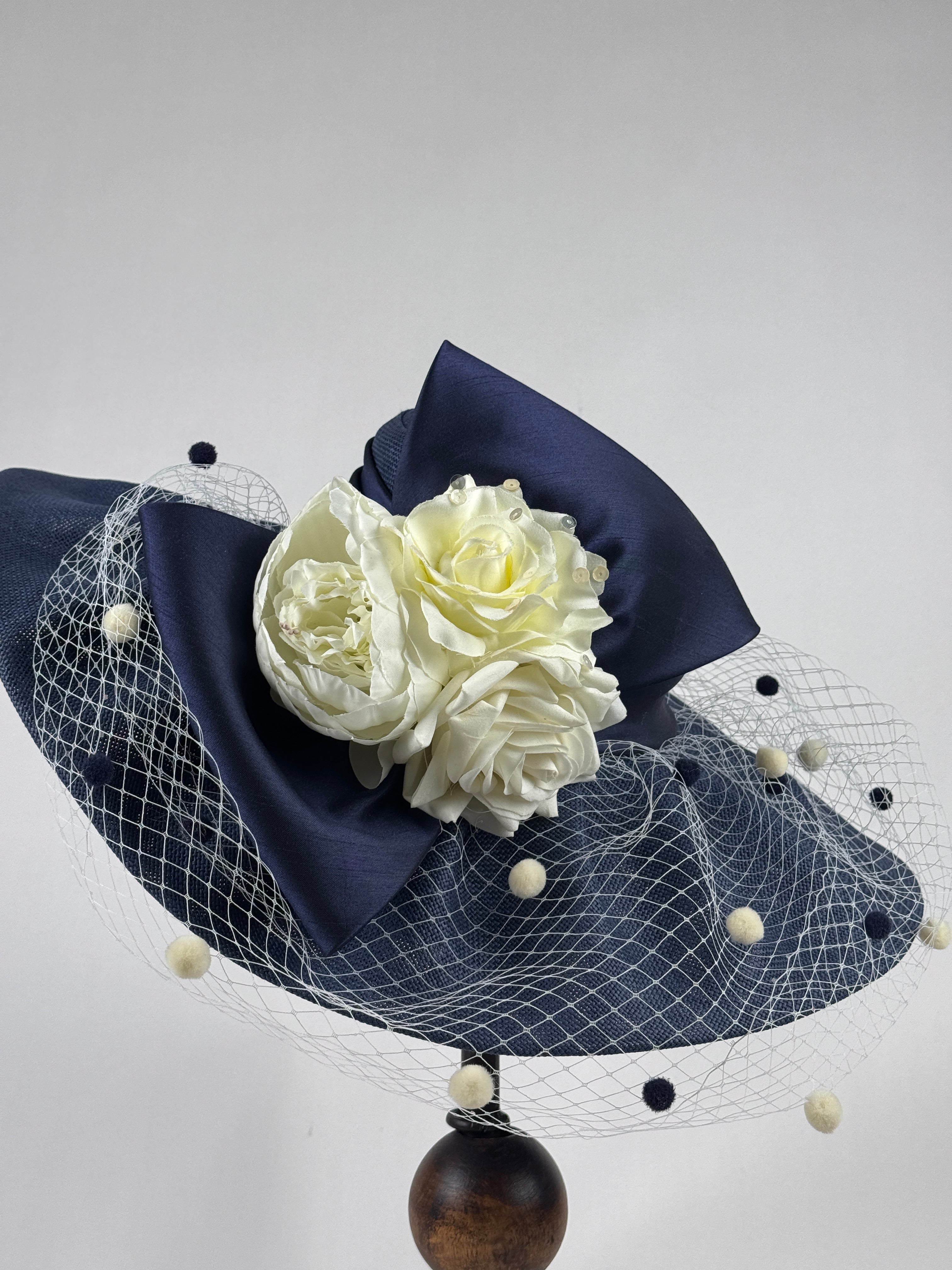 Navy Cream Floral Derby Hat-Animo Hat Company