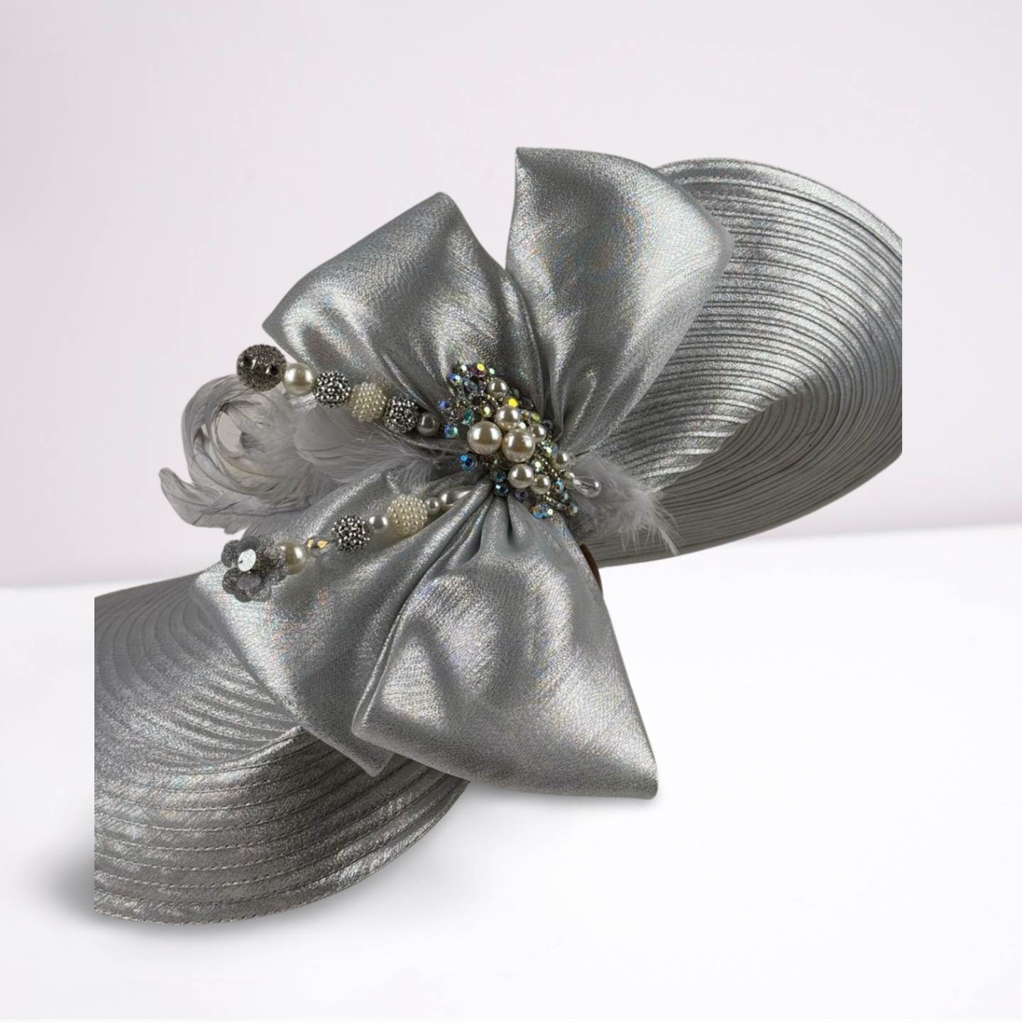 Silver Crystal Satin Derby Hat-Animo Hat Company