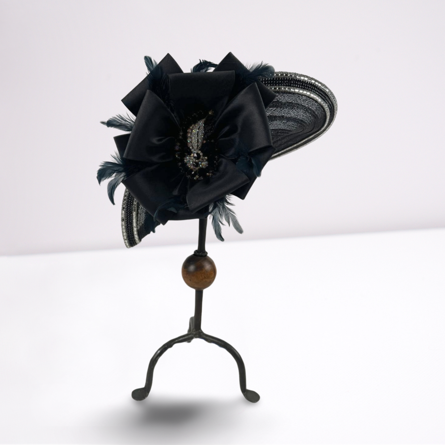 Black Silver Feather Derby Hat-Animo Hat Company