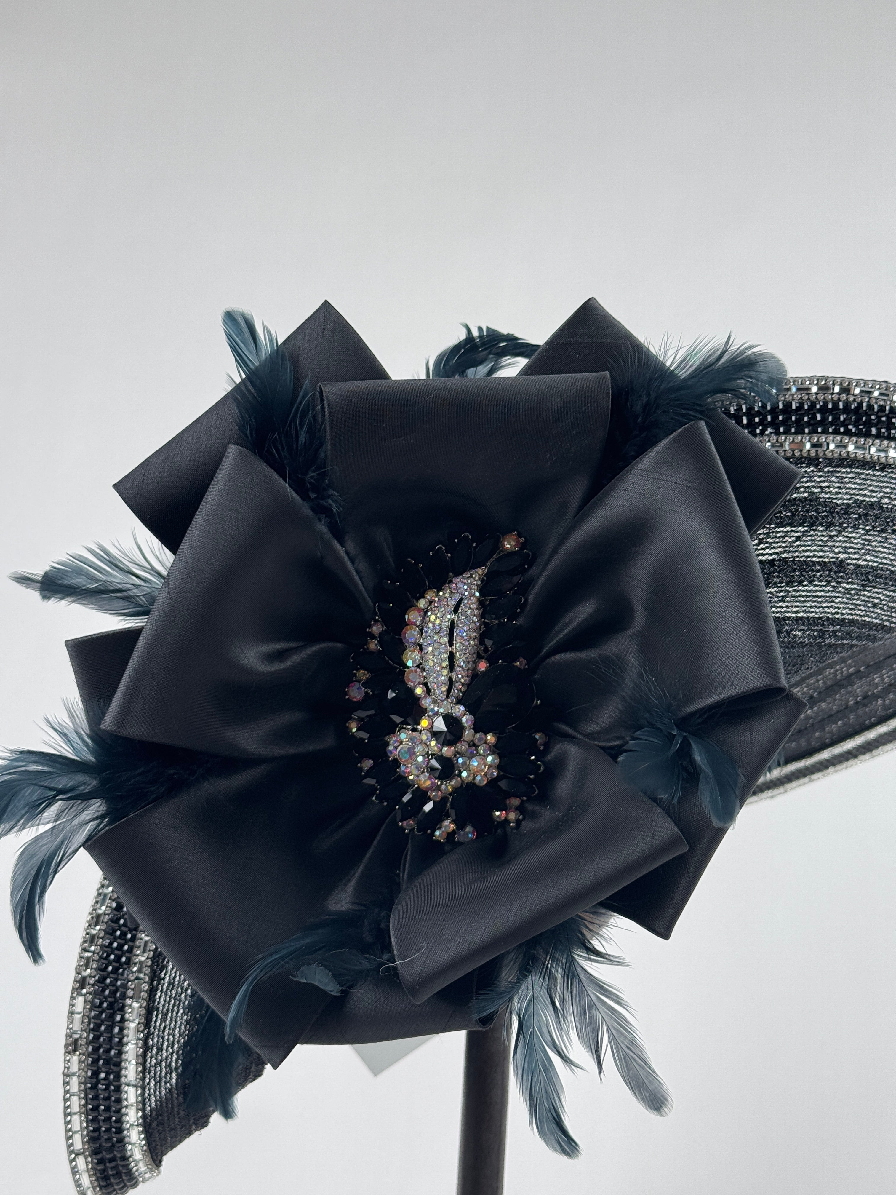 Black Silver Feather Derby Hat-Animo Hat Company