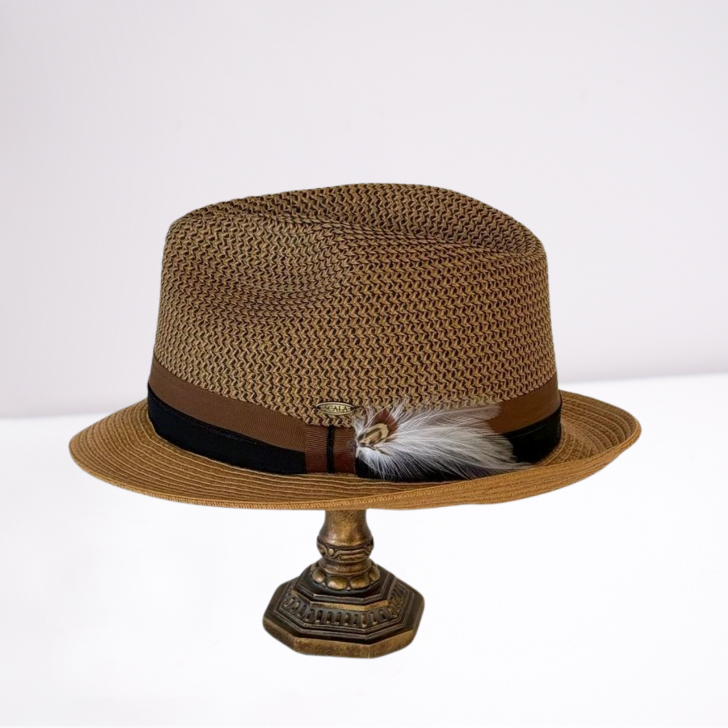 Black/Brown Ribbon Band Mens Hat