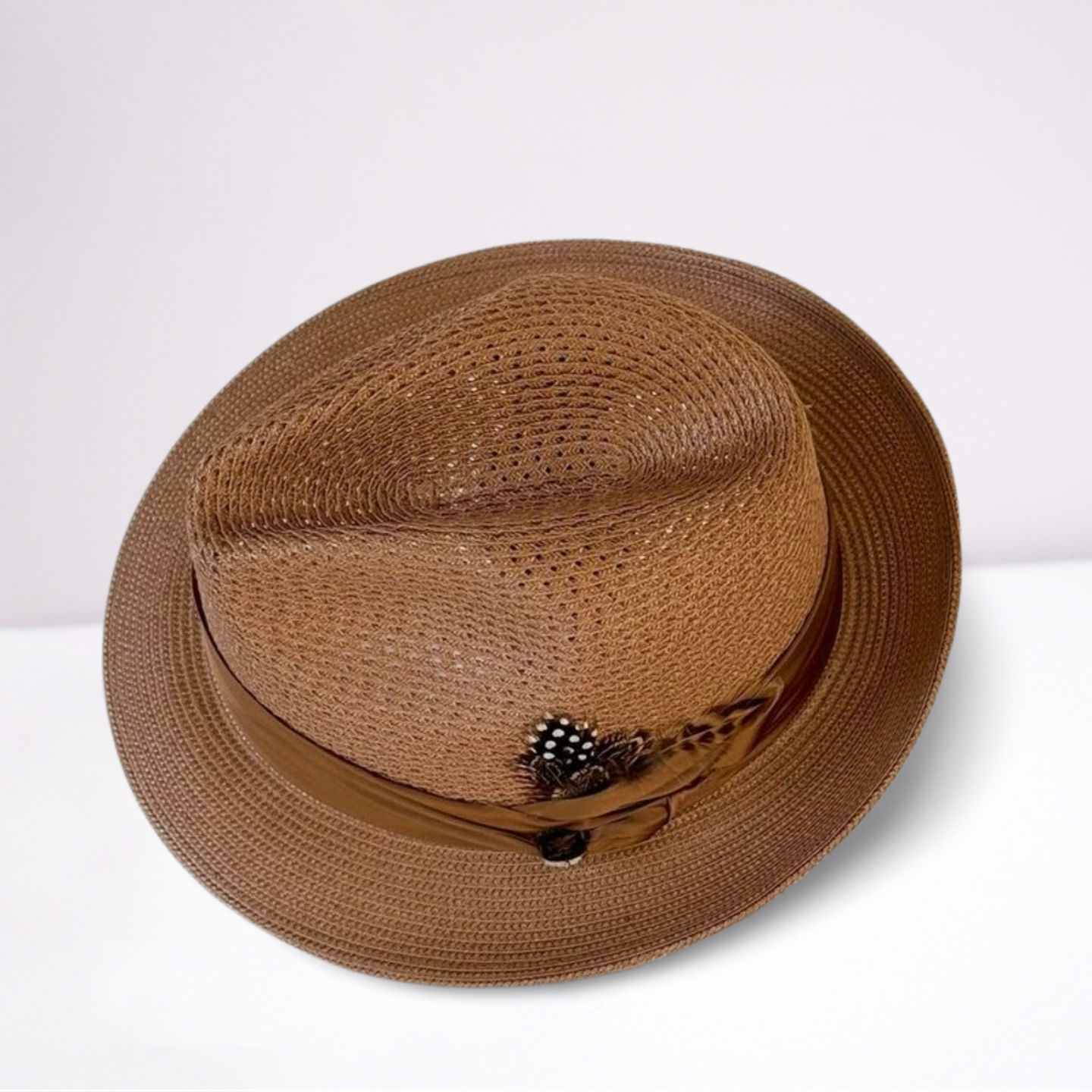 Brown Ribbon Band Mens Hat