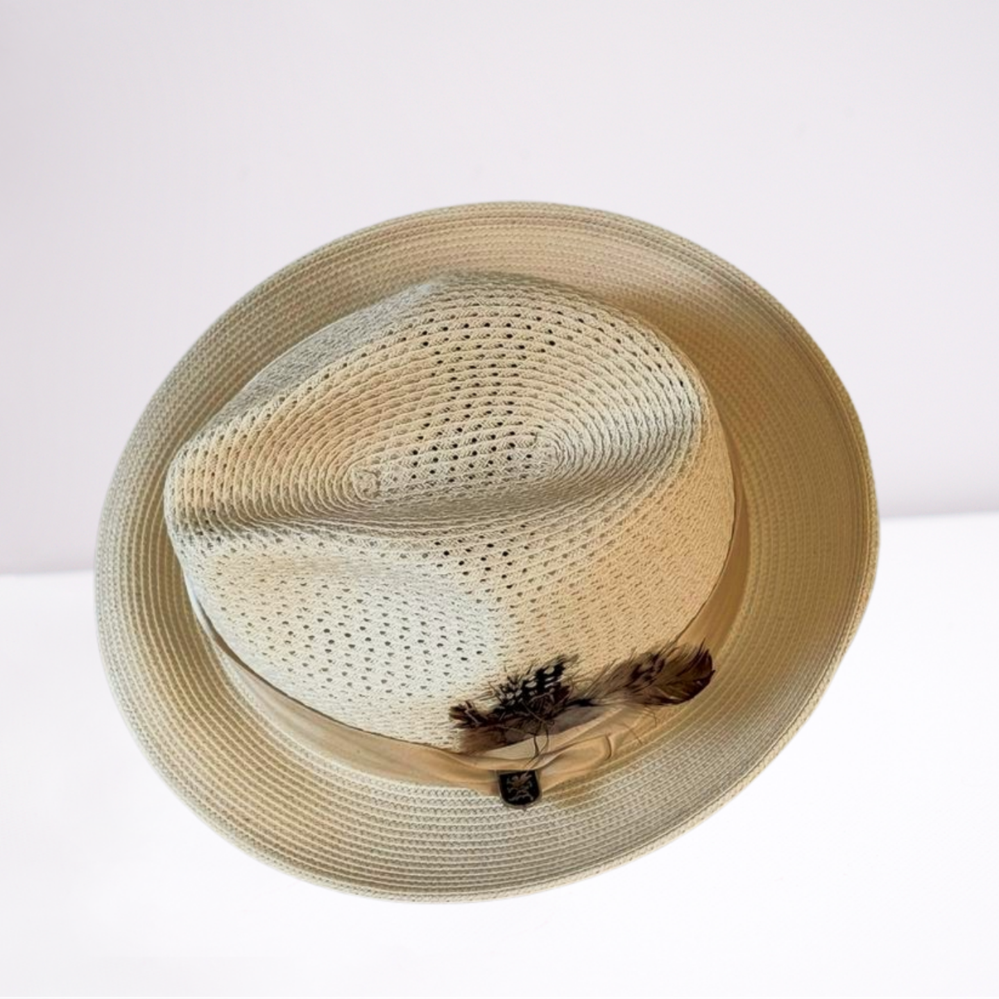 Cream Ribbon Band Mens Hat