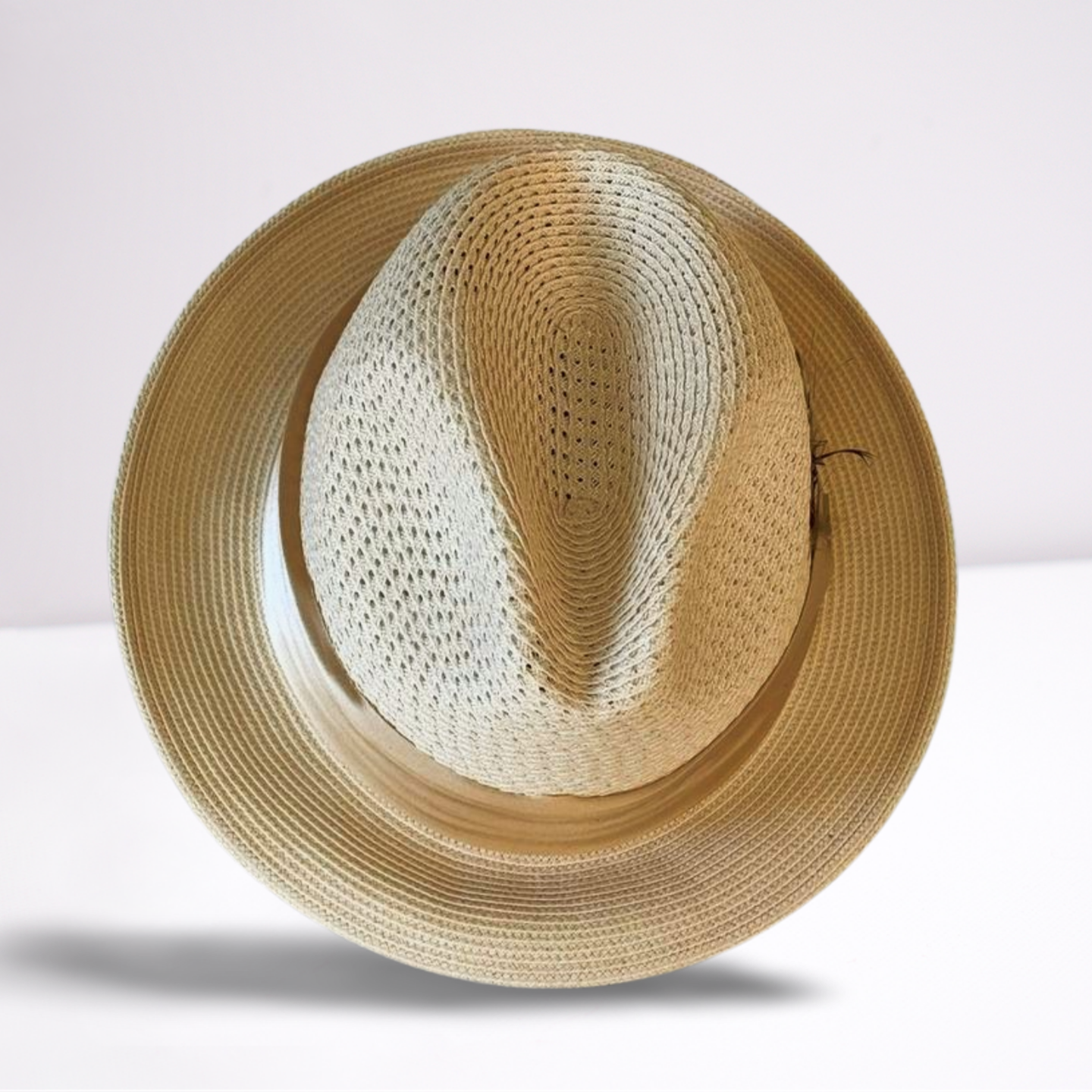 Cream Ribbon Band Mens Hat